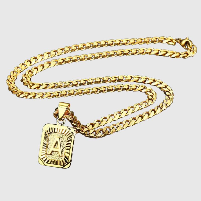 5mm 22inch Gold Square Capital Choker Letter Necklace