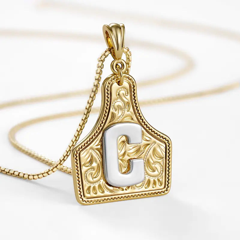 Western Jewelry Handmade CowTag Initial Necklace Two-Toned