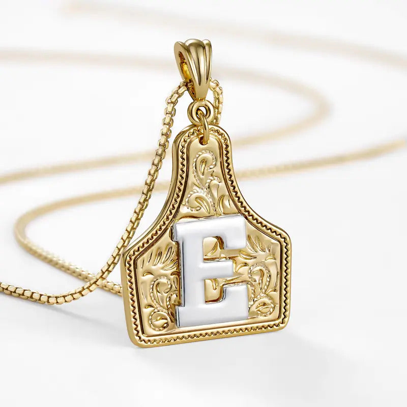 Western Jewelry Handmade CowTag Initial Necklace Two-Toned
