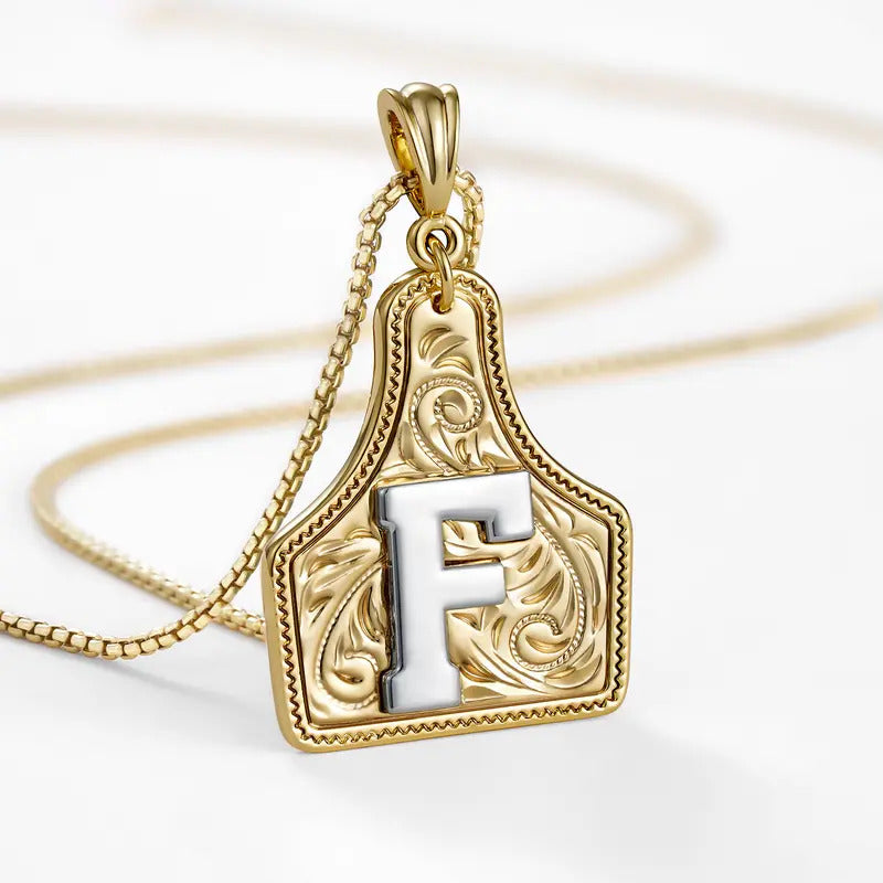 Western Jewelry Handmade CowTag Initial Necklace Two-Toned