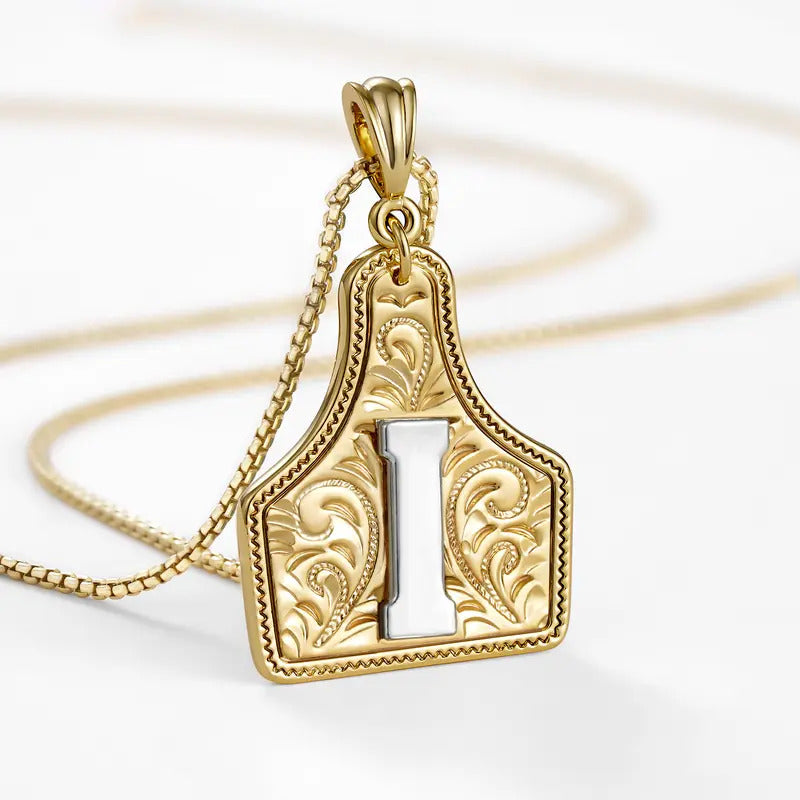 Western Jewelry Handmade CowTag Initial Necklace Two-Toned