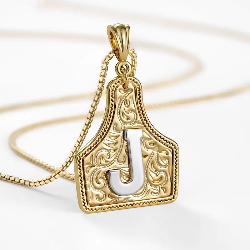 Western Jewelry Handmade CowTag Initial Necklace Two-Toned