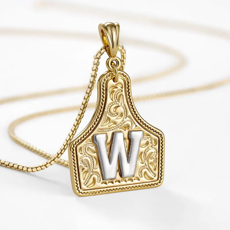 Western Jewelry Handmade CowTag Initial Necklace Two-Toned