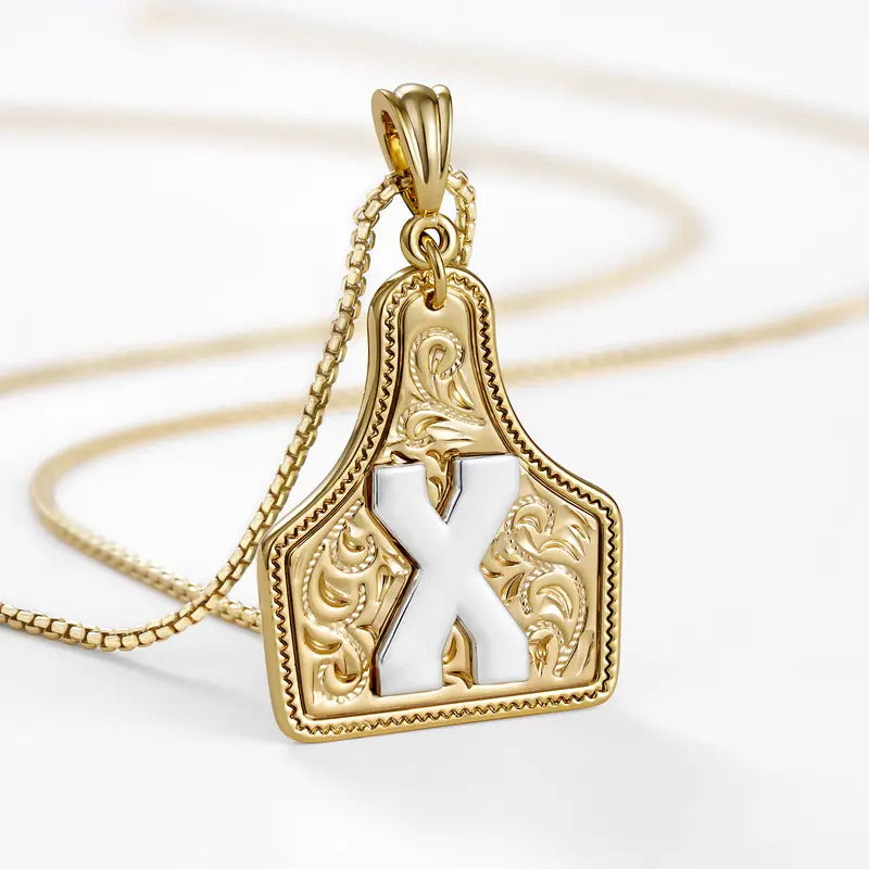 Western Jewelry Handmade CowTag Initial Necklace Two-Toned