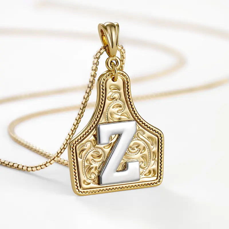 Western Jewelry Handmade CowTag Initial Necklace Two-Toned