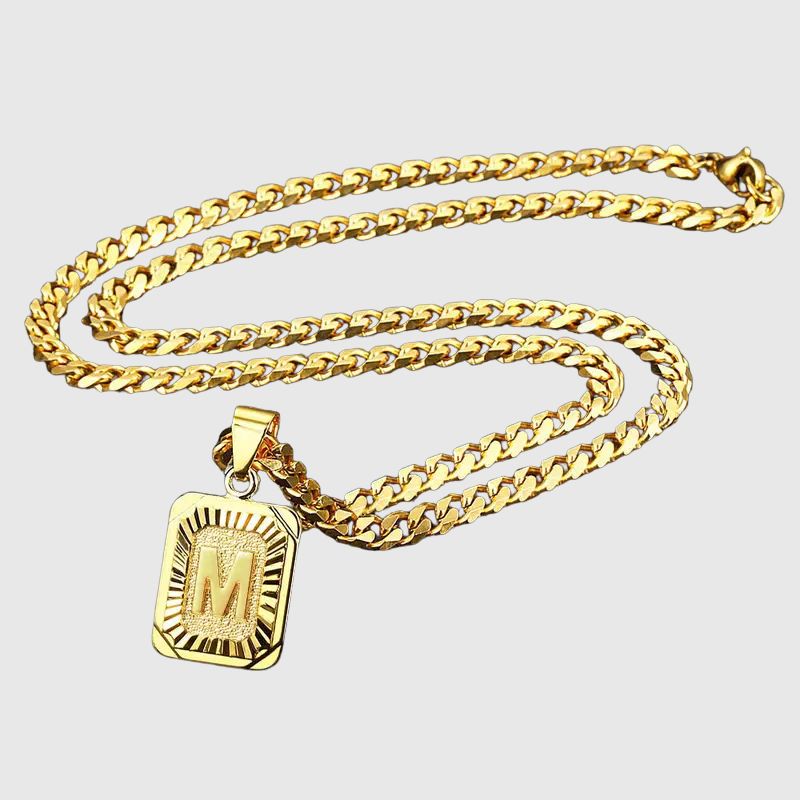 5mm 22inch Gold Square Capital Choker Letter Necklace