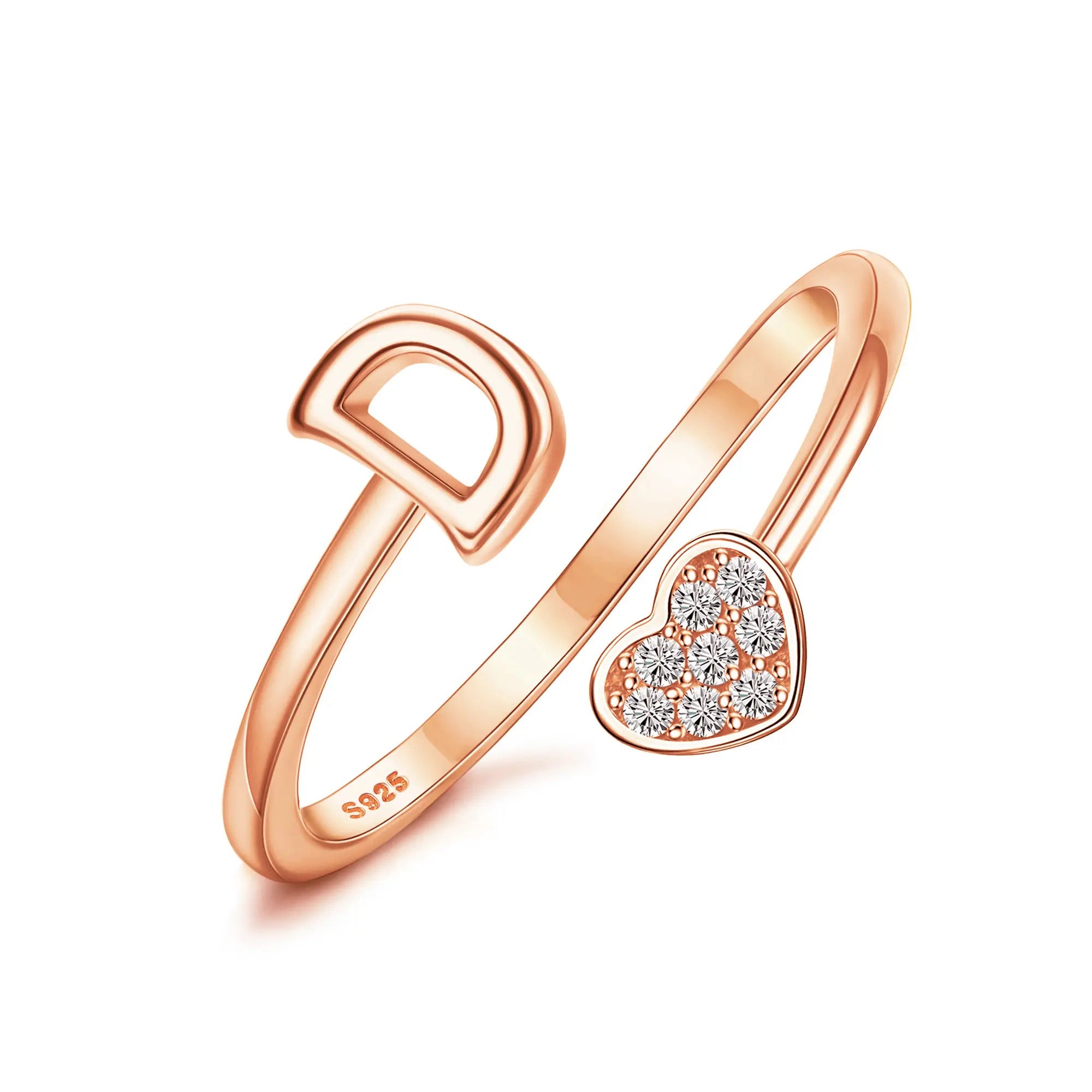 Heart Shaped Alphabet Design Ring, Adjustable Stackable