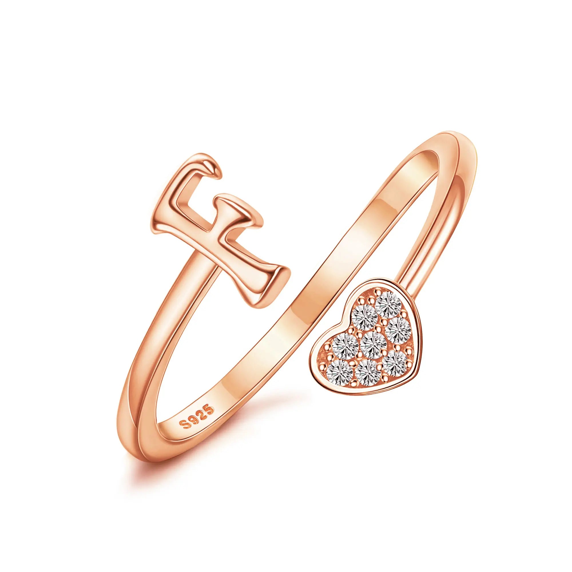 Heart Shaped Alphabet Design Ring, Adjustable Stackable