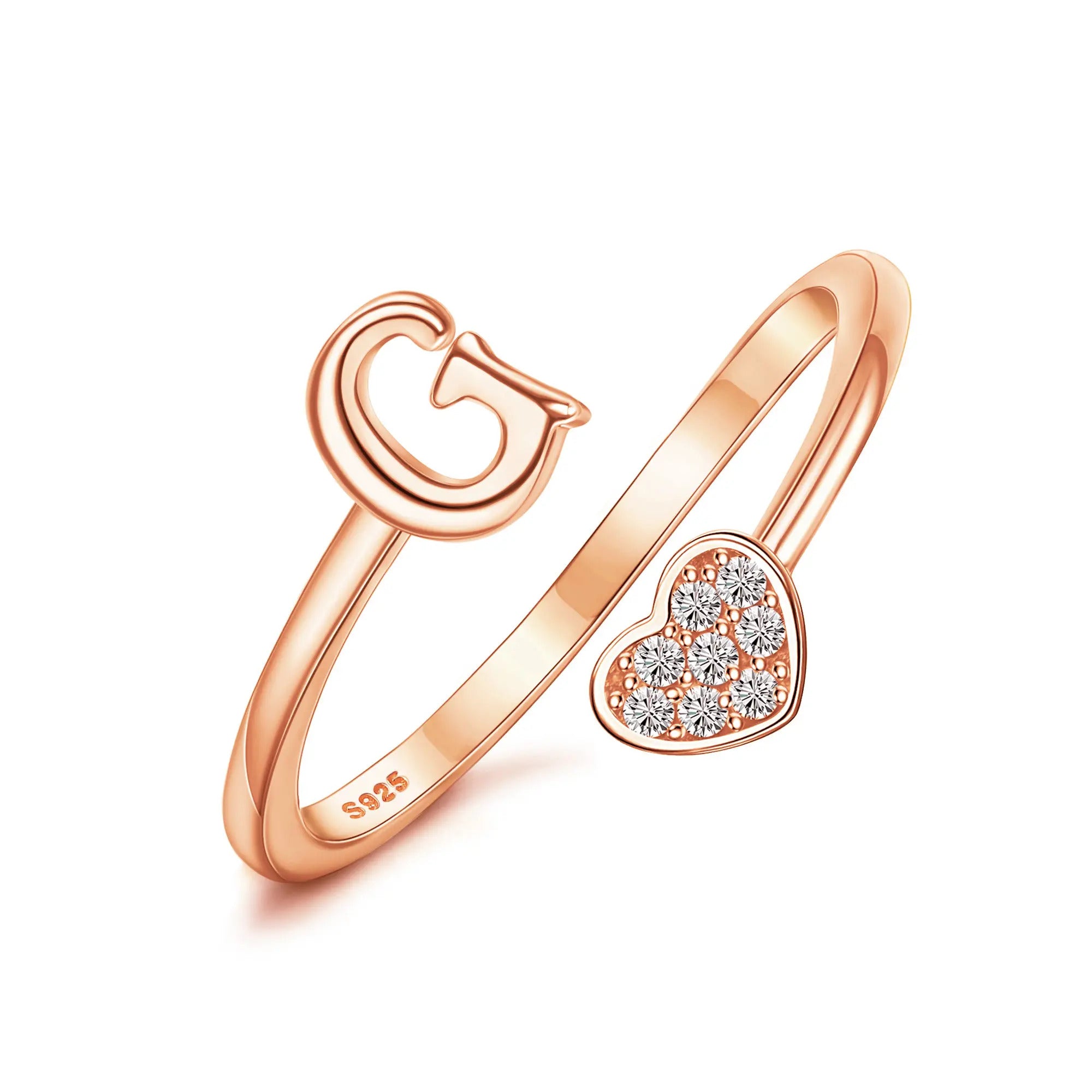 Heart Shaped Alphabet Design Ring, Adjustable Stackable