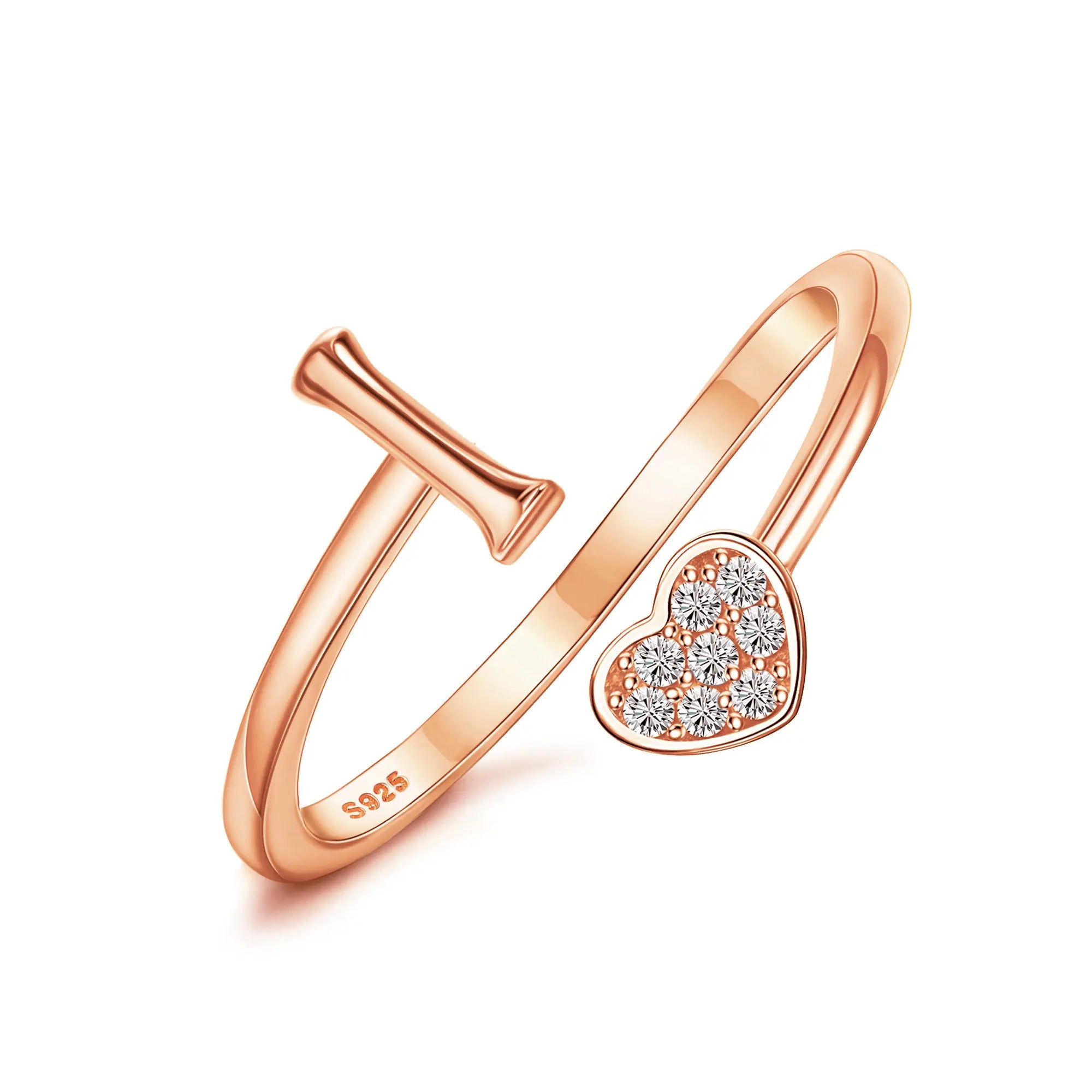 Heart Shaped Alphabet Design Ring, Adjustable Stackable