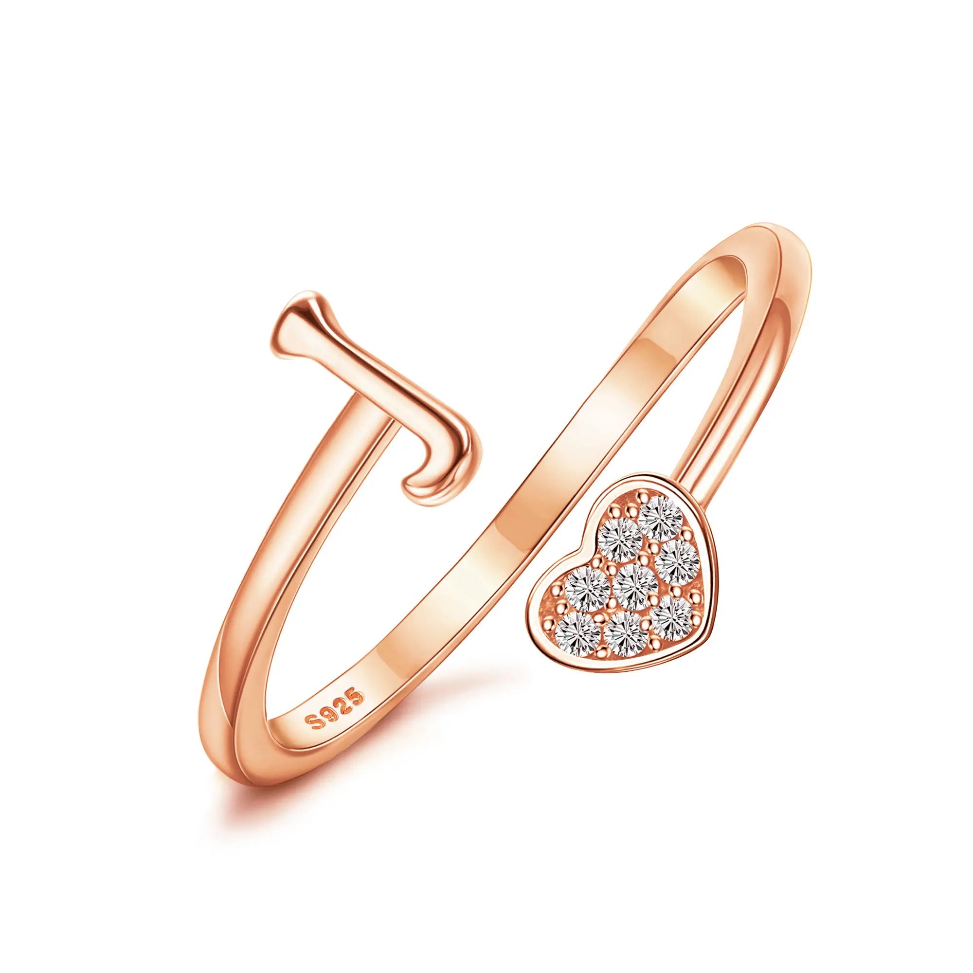 Heart Shaped Alphabet Design Ring, Adjustable Stackable