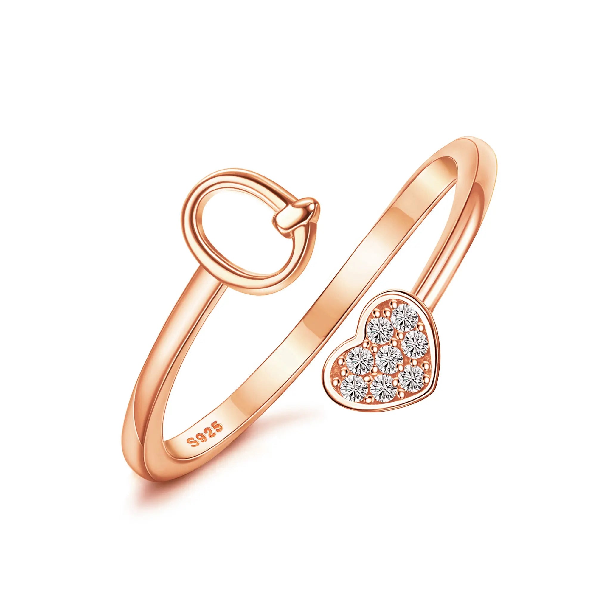 Heart Shaped Alphabet Design Ring, Adjustable Stackable