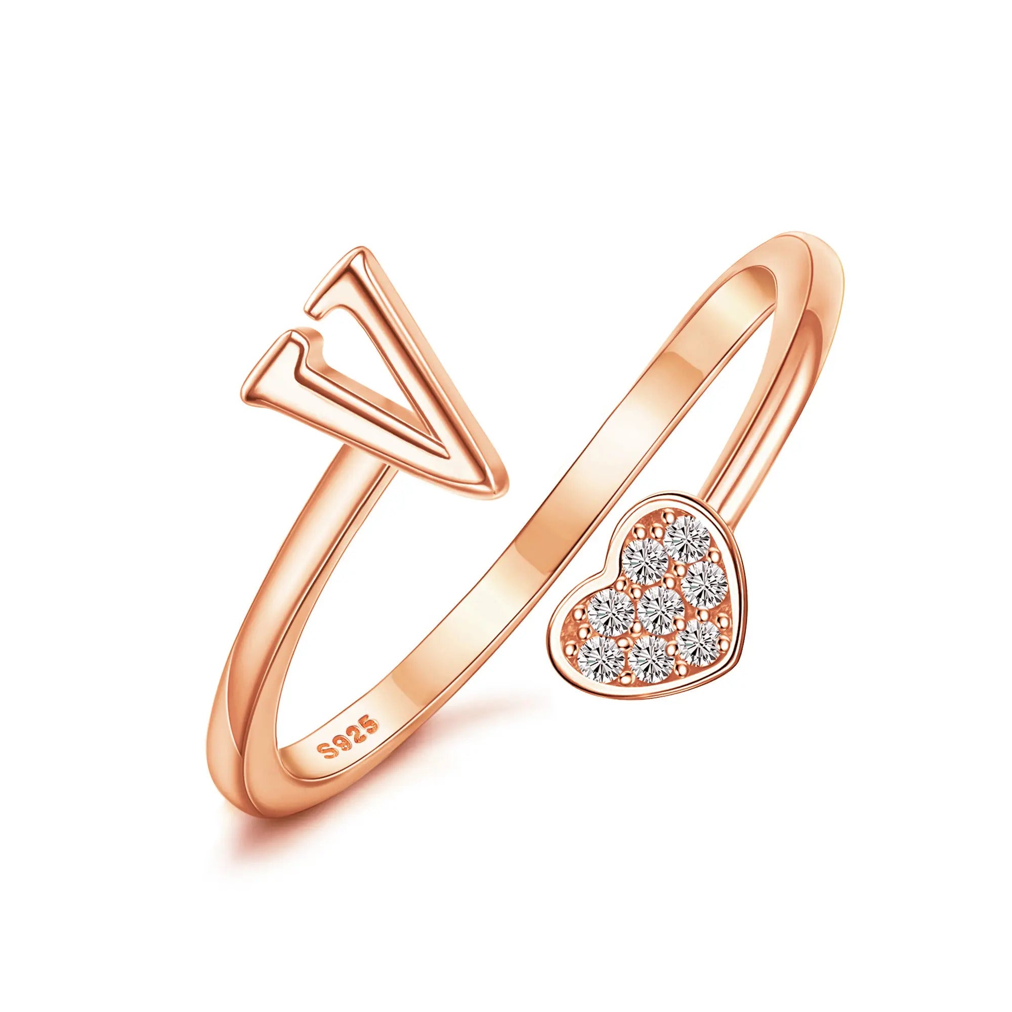 Heart Shaped Alphabet Design Ring, Adjustable Stackable
