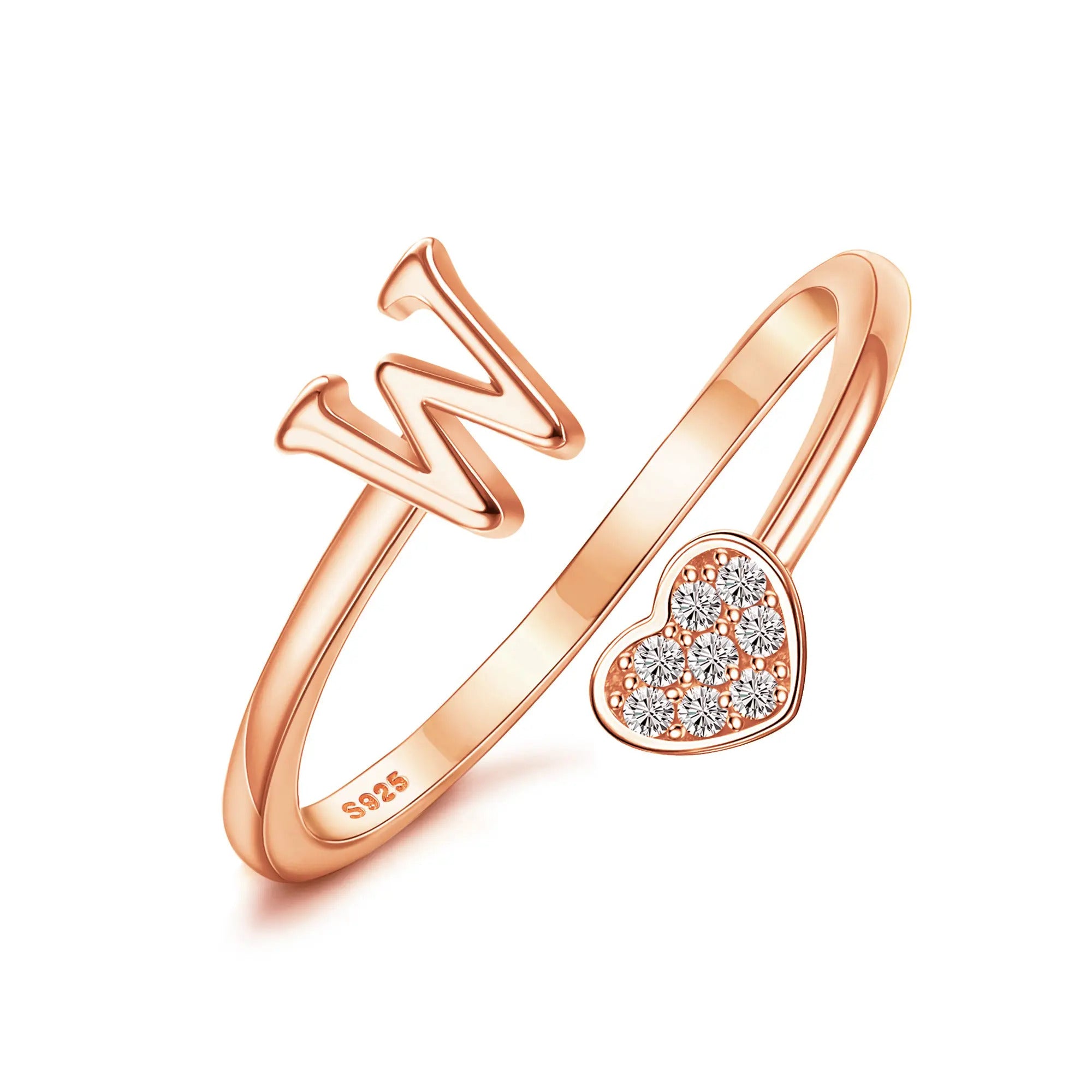 Heart Shaped Alphabet Design Ring, Adjustable Stackable