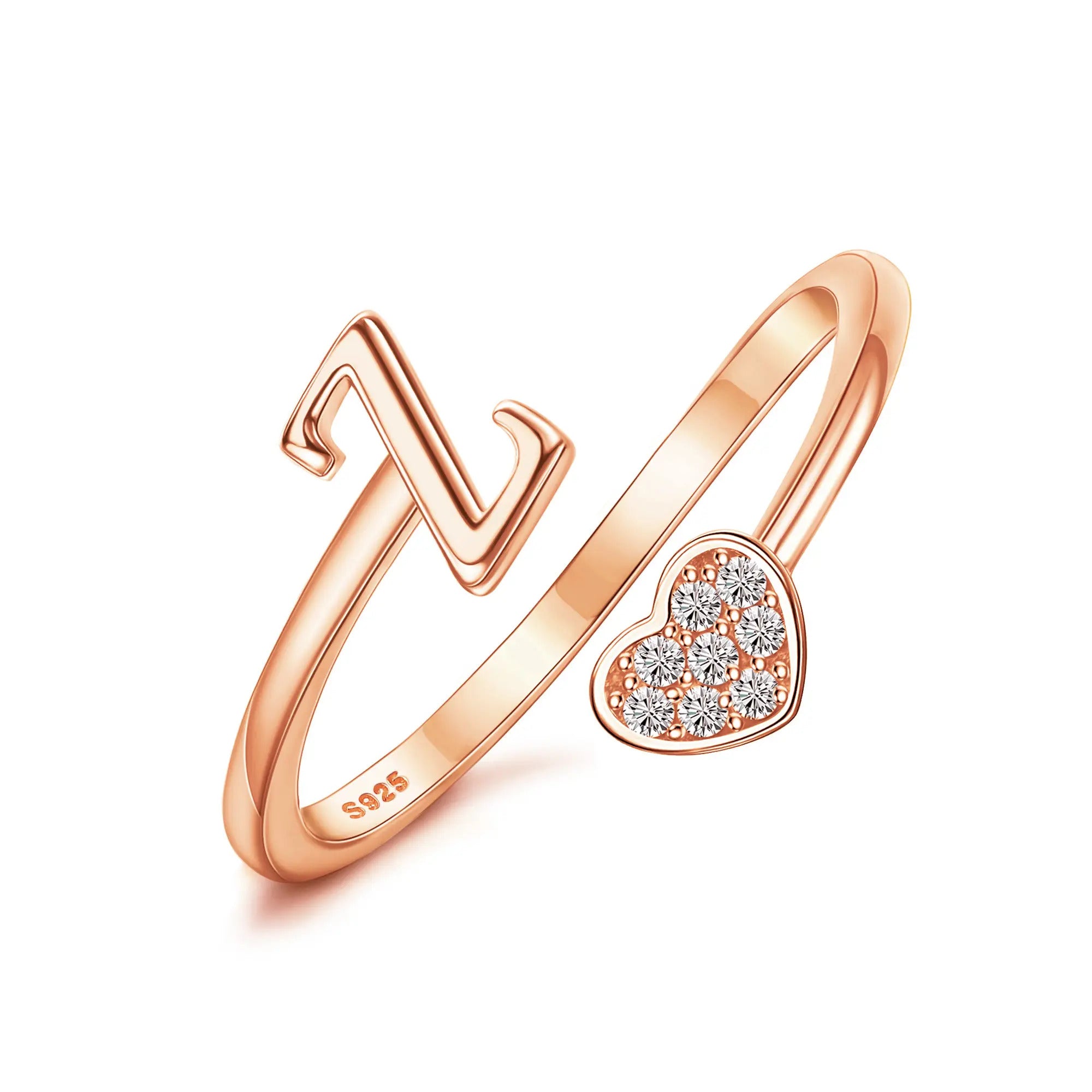 Heart Shaped Alphabet Design Ring, Adjustable Stackable