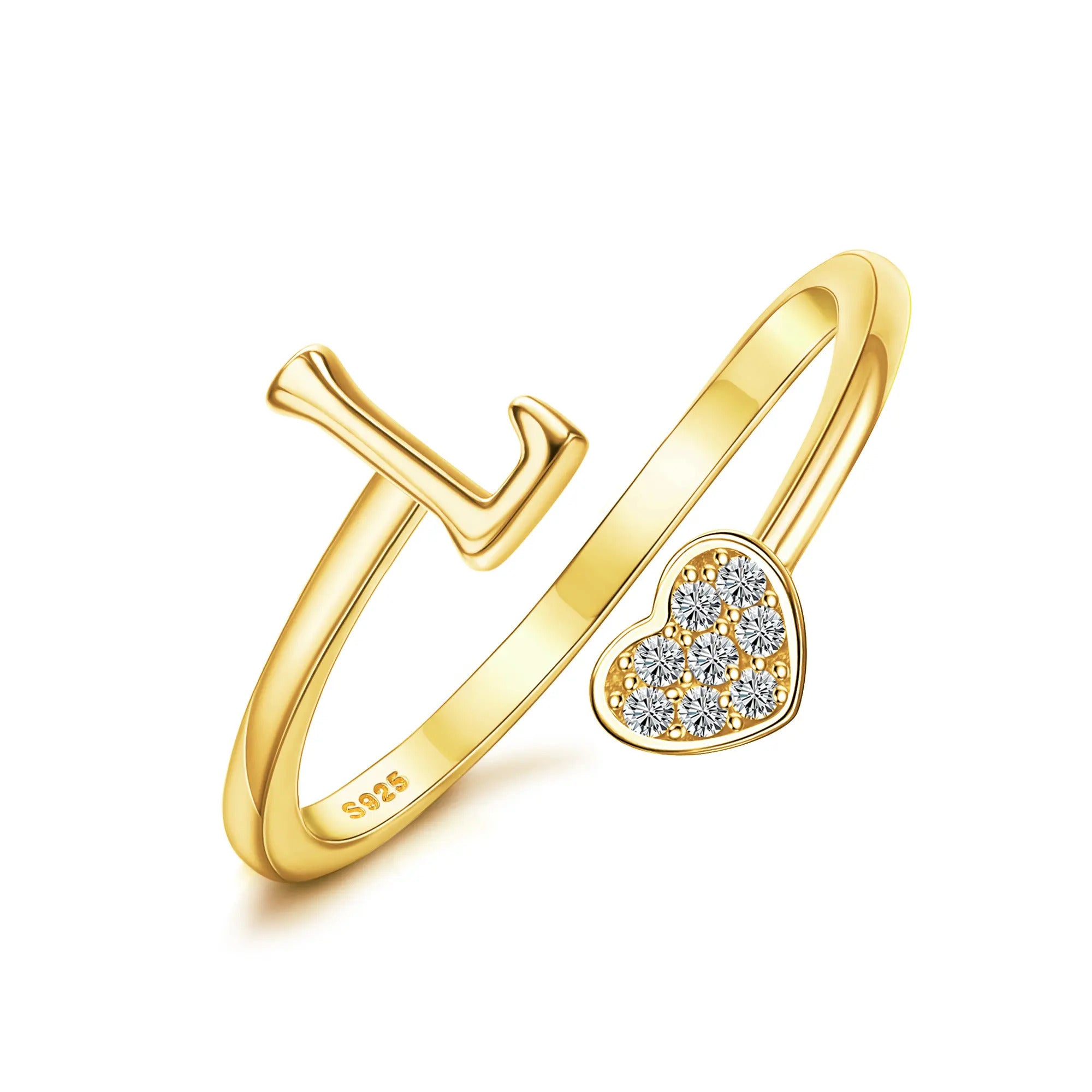 Heart Shaped Alphabet Design Ring, Adjustable Stackable
