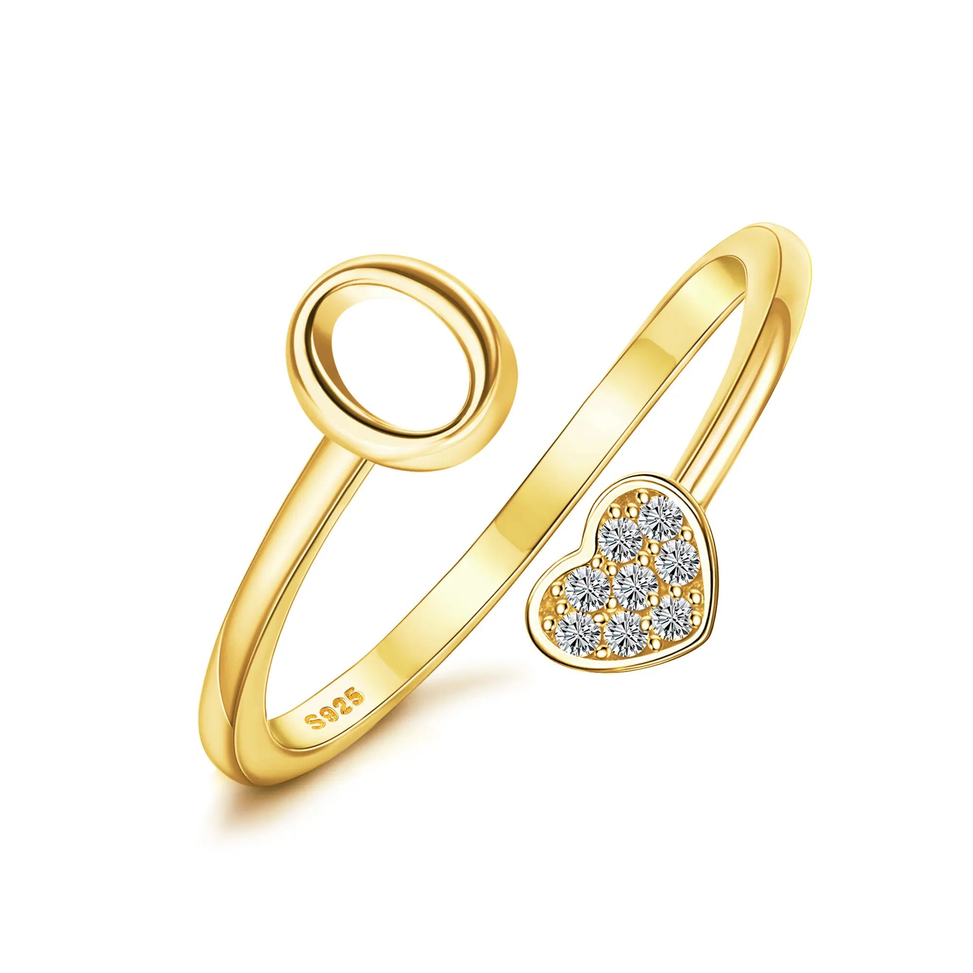 Heart Shaped Alphabet Design Ring, Adjustable Stackable