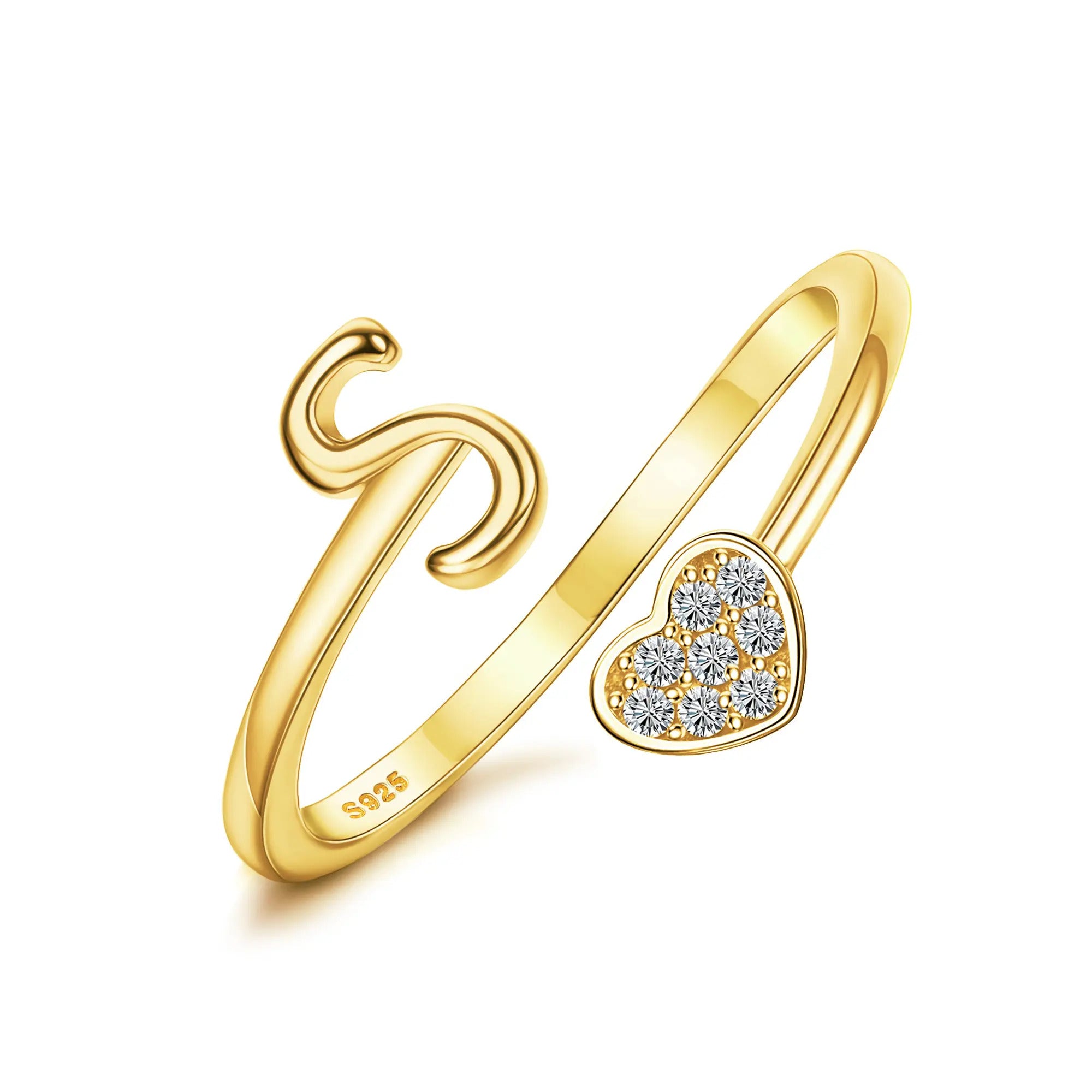 Heart Shaped Alphabet Design Ring, Adjustable Stackable