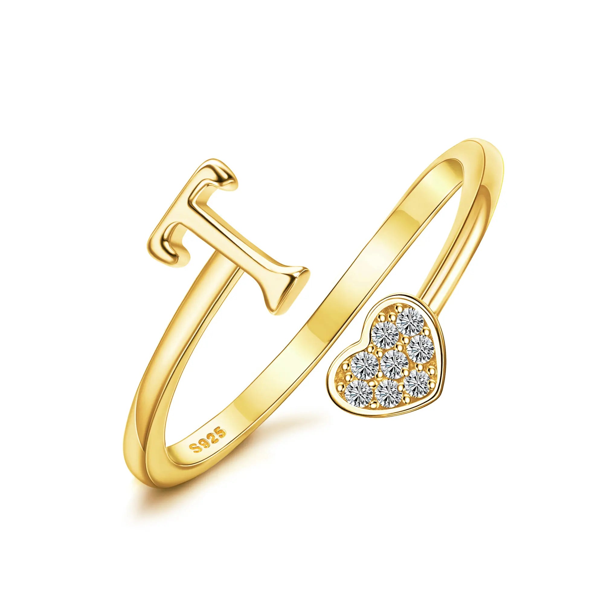 Heart Shaped Alphabet Design Ring, Adjustable Stackable