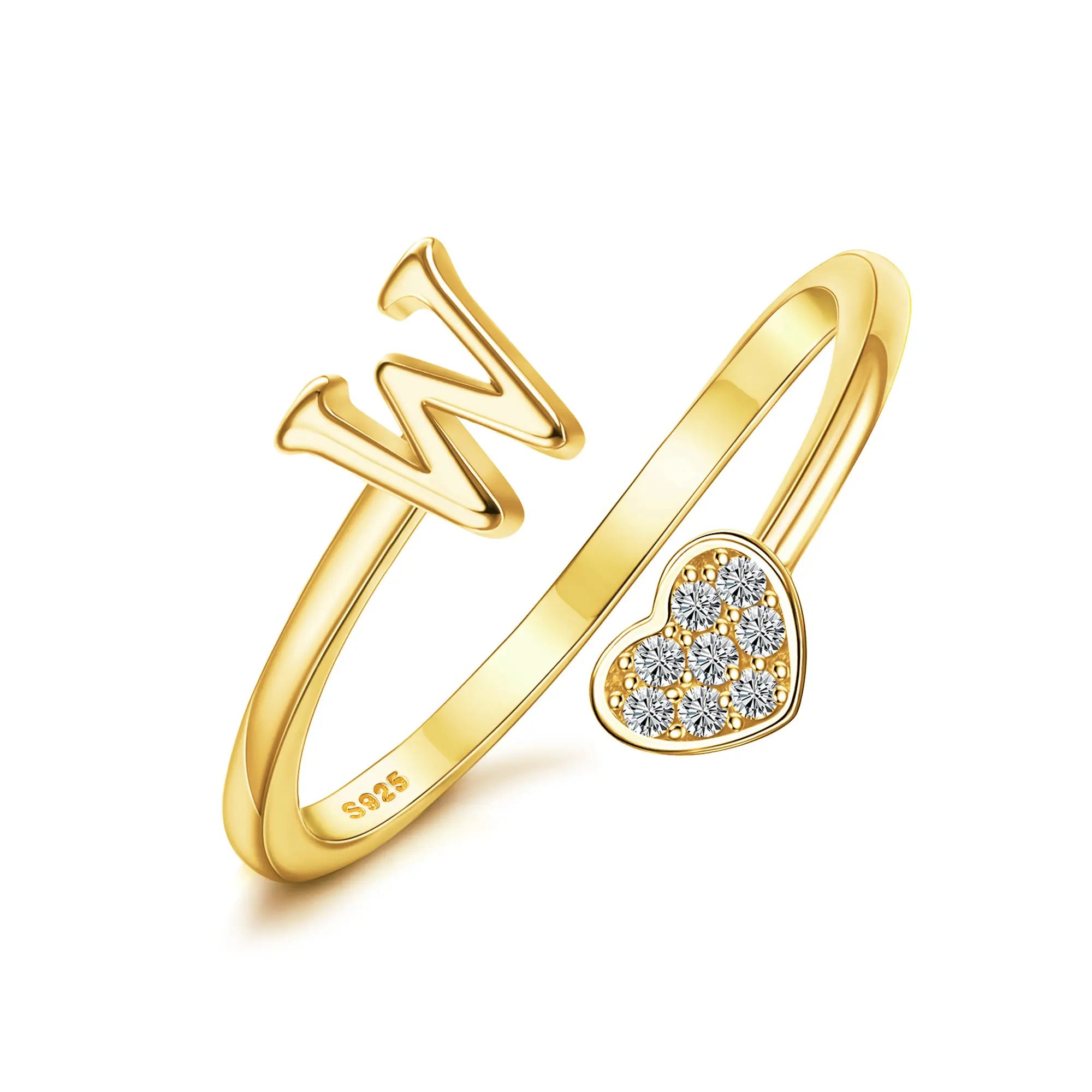Heart Shaped Alphabet Design Ring, Adjustable Stackable