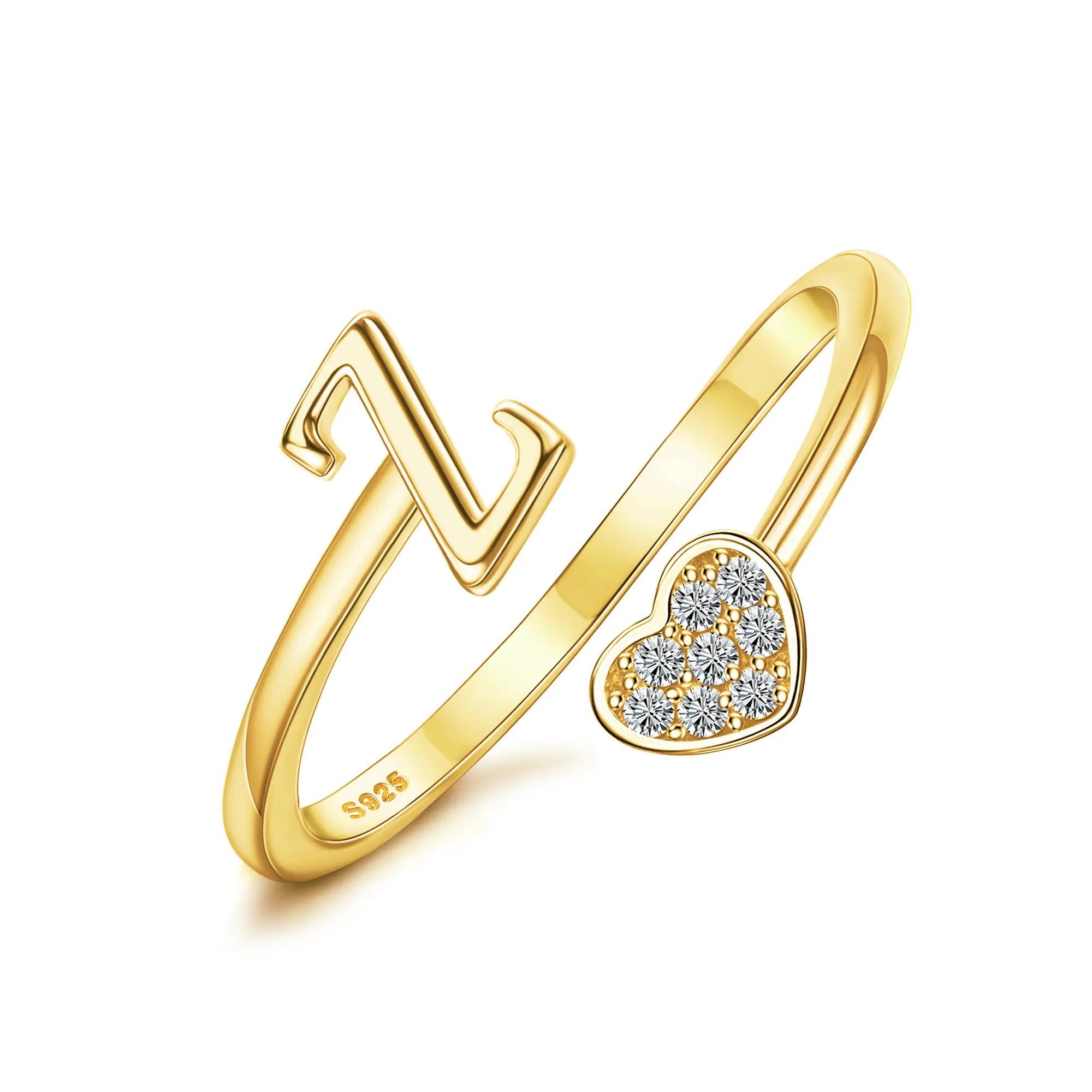 Heart Shaped Alphabet Design Ring, Adjustable Stackable