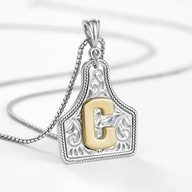 Western Jewelry Handmade CowTag Initial Necklace Two-Toned