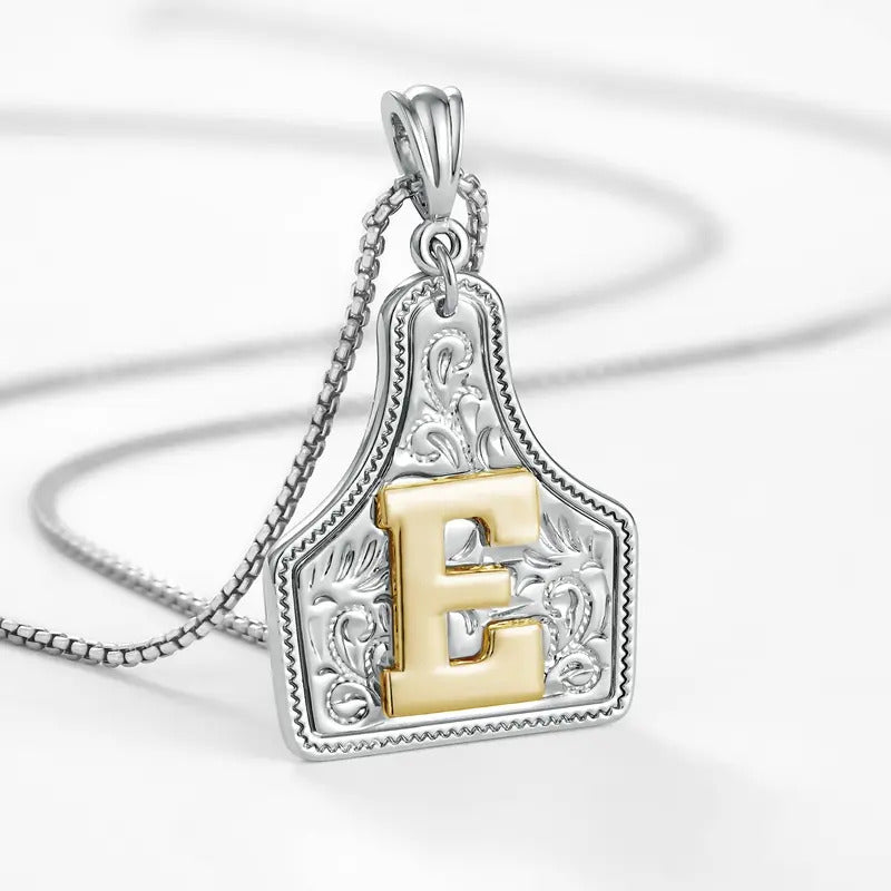 Western Jewelry Handmade CowTag Initial Necklace Two-Toned