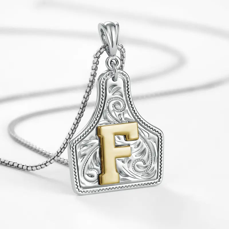 Western Jewelry Handmade CowTag Initial Necklace Two-Toned