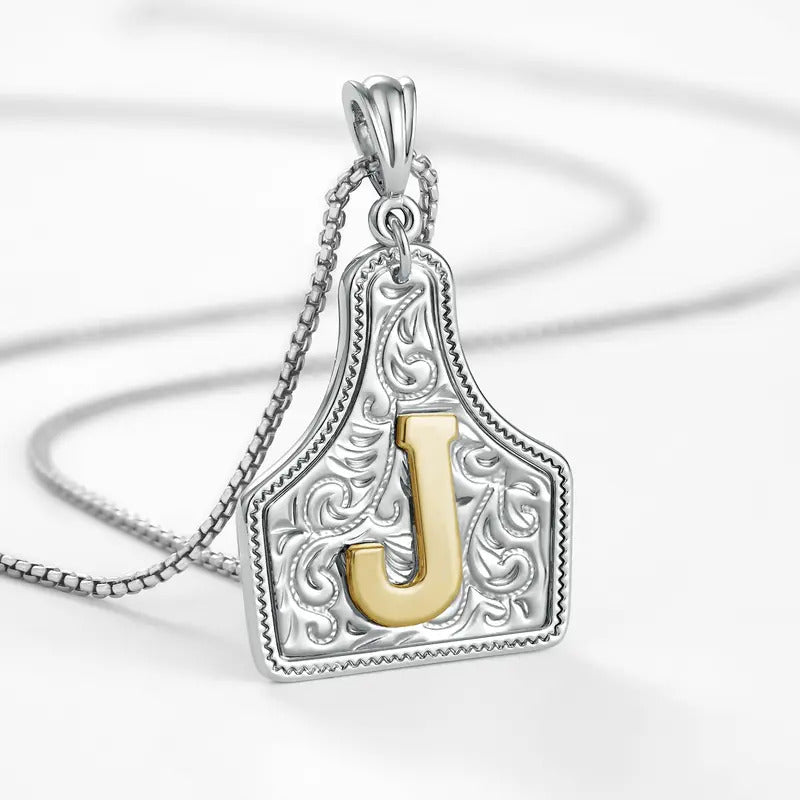 Western Jewelry Handmade CowTag Initial Necklace Two-Toned