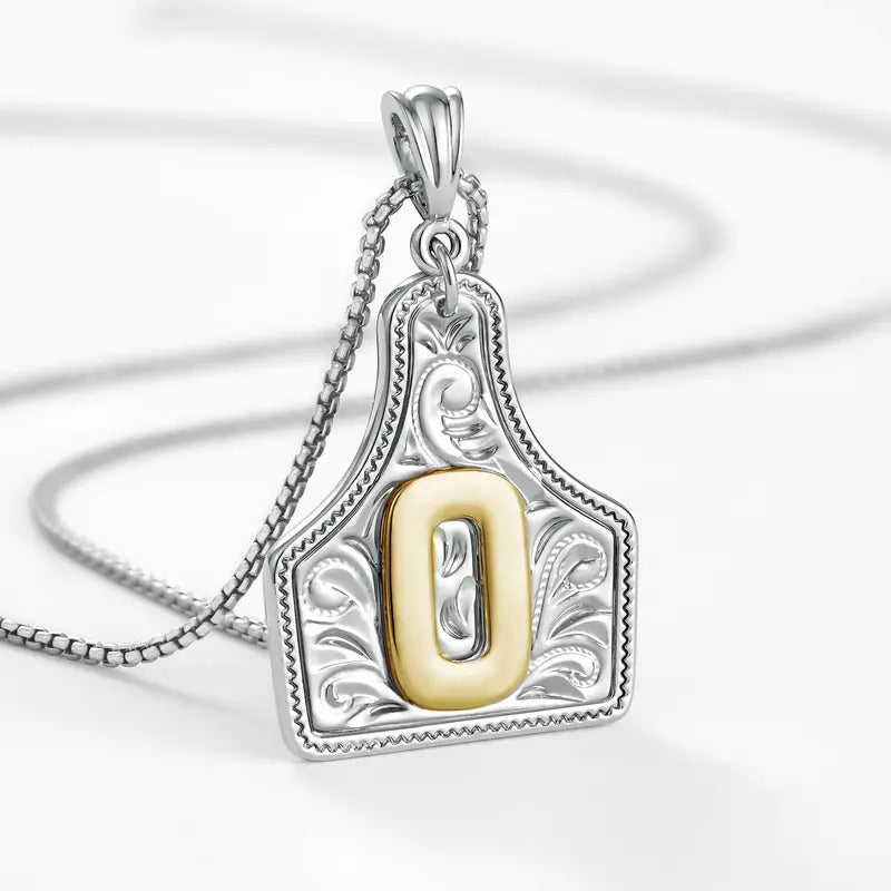 Western Jewelry Handmade CowTag Initial Necklace Two-Toned