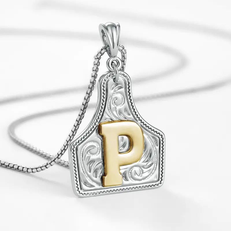 Western Jewelry Handmade CowTag Initial Necklace Two-Toned