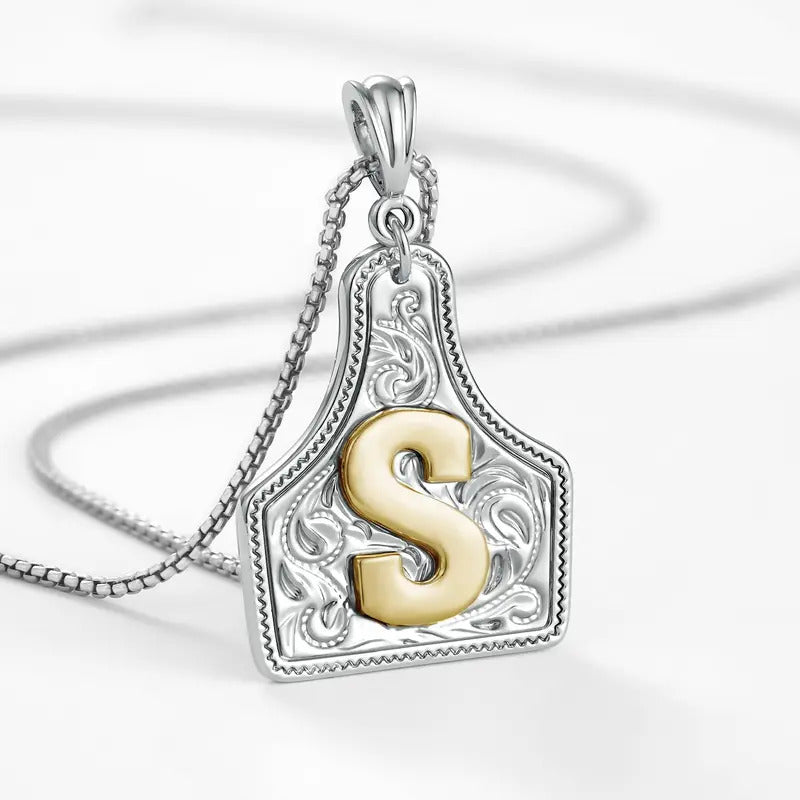 Western Jewelry Handmade CowTag Initial Necklace Two-Toned