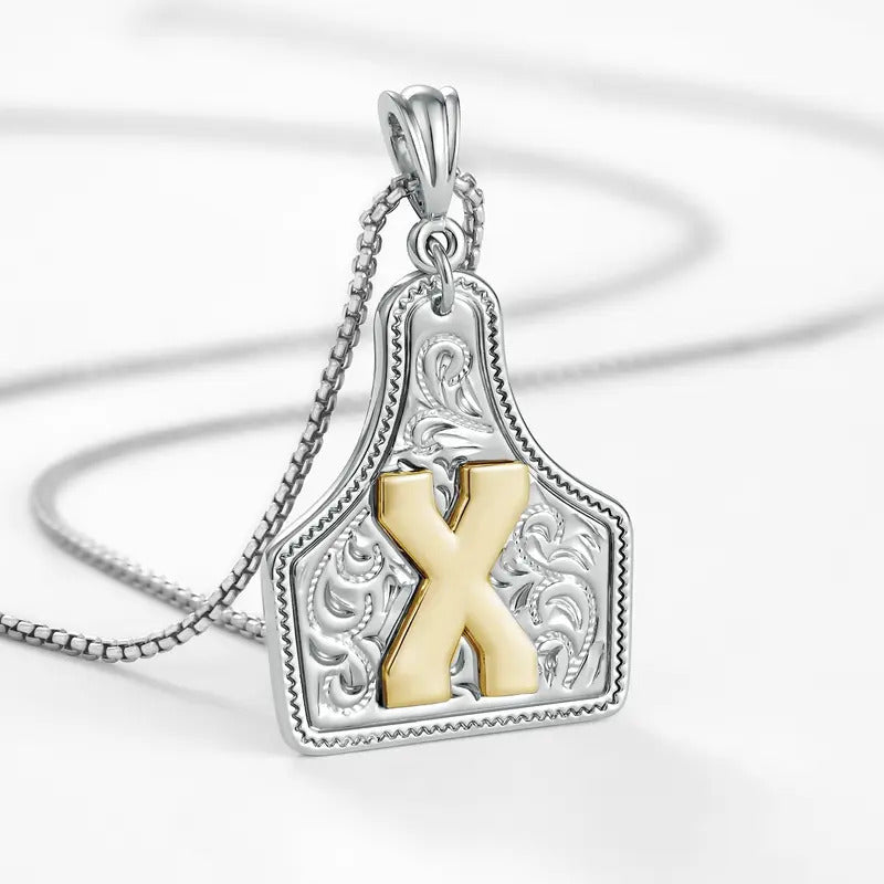 Western Jewelry Handmade CowTag Initial Necklace Two-Toned