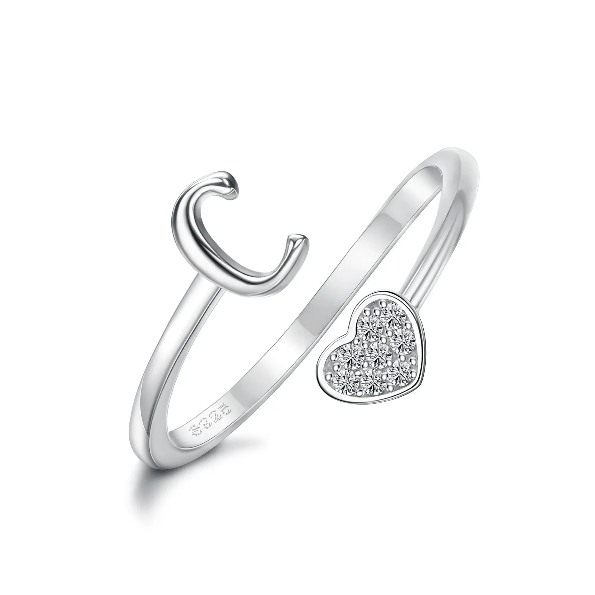 Heart Shaped Alphabet Design Ring, Adjustable Stackable