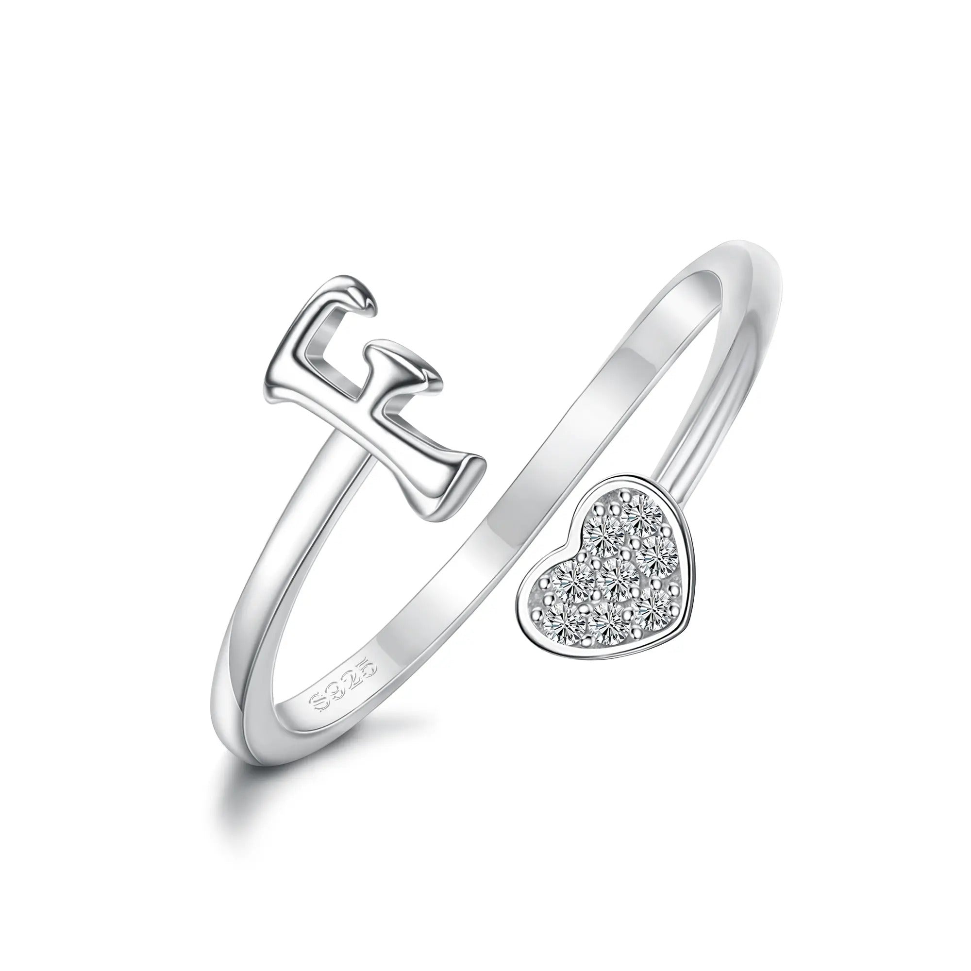 Heart Shaped Alphabet Design Ring, Adjustable Stackable