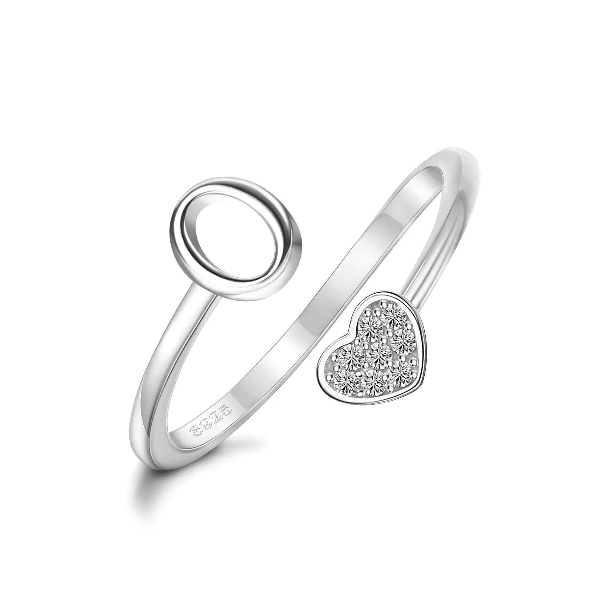 Heart Shaped Alphabet Design Ring, Adjustable Stackable