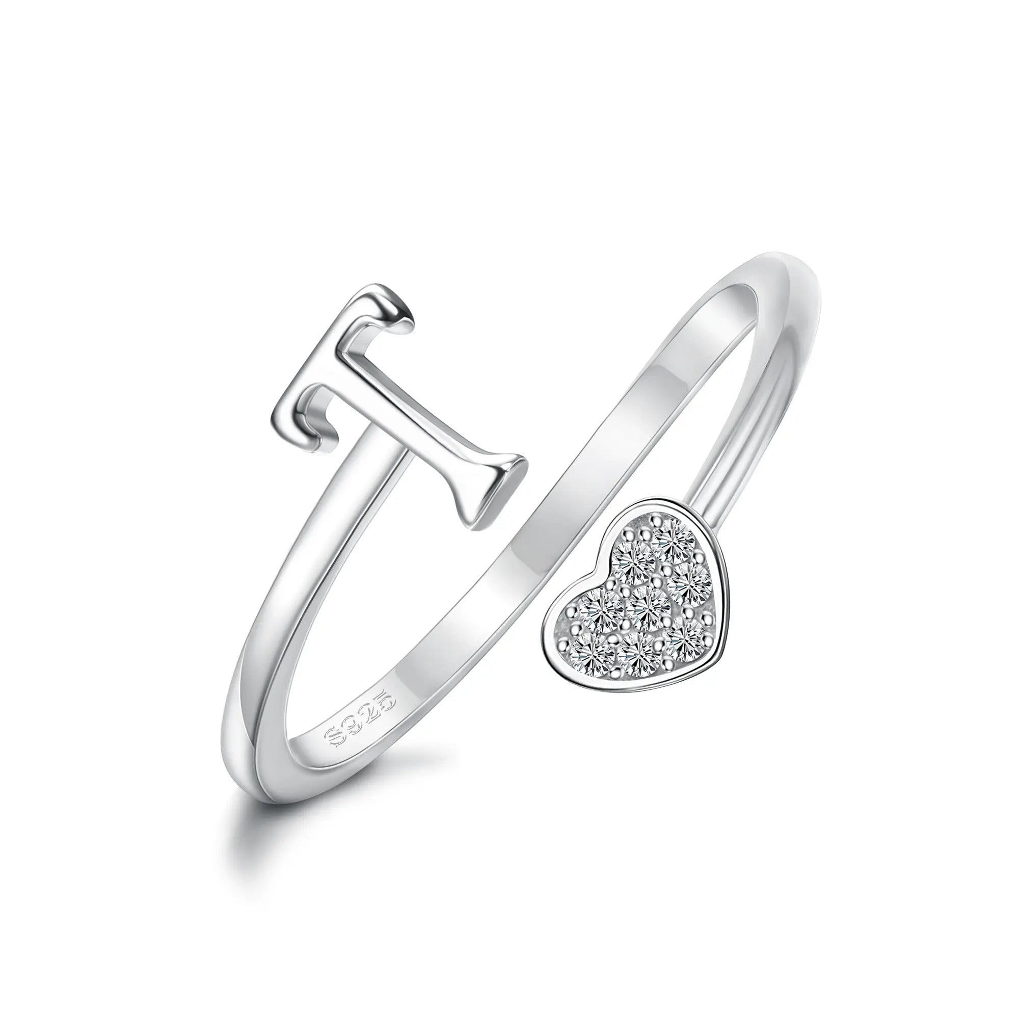 Heart Shaped Alphabet Design Ring, Adjustable Stackable