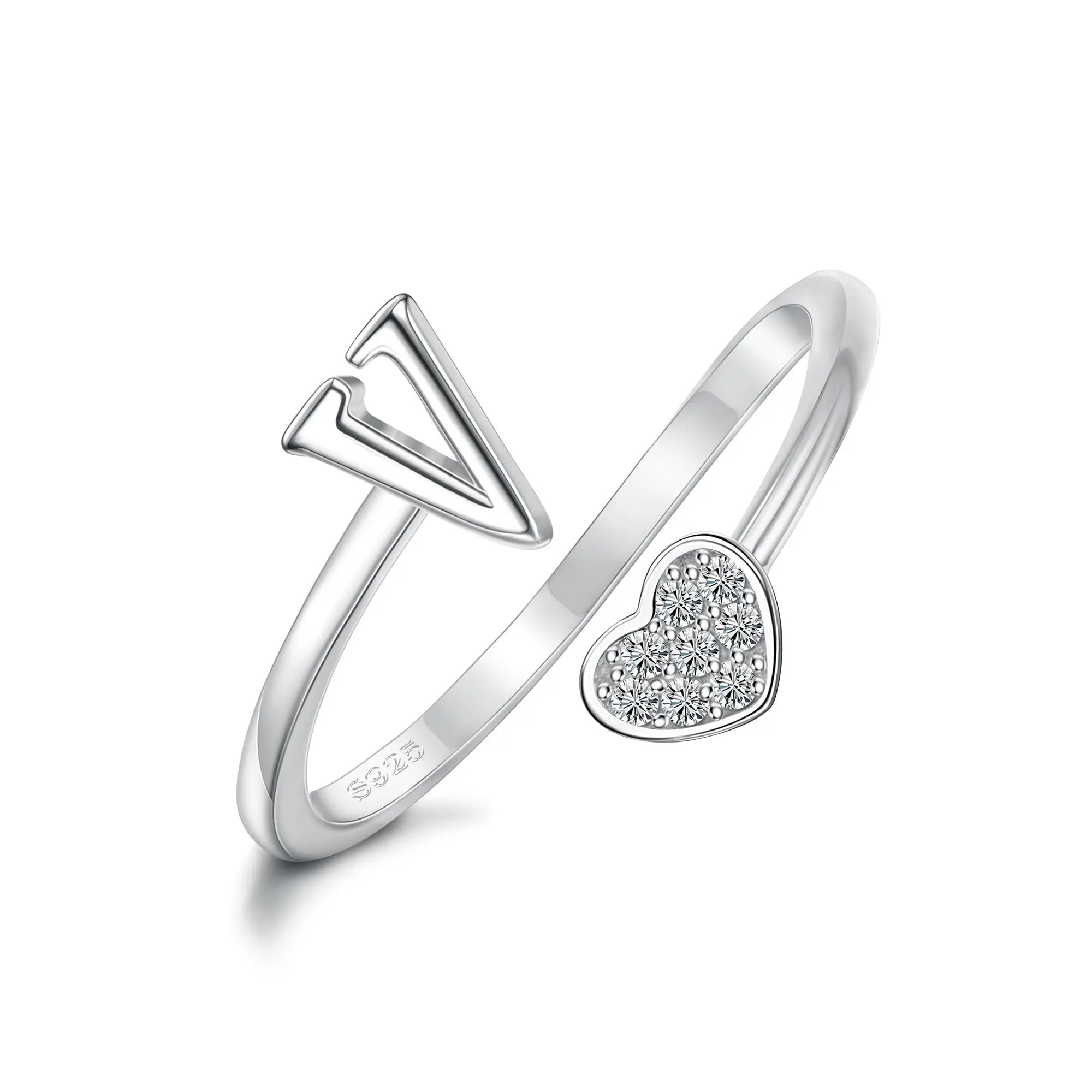 Heart Shaped Alphabet Design Ring, Adjustable Stackable