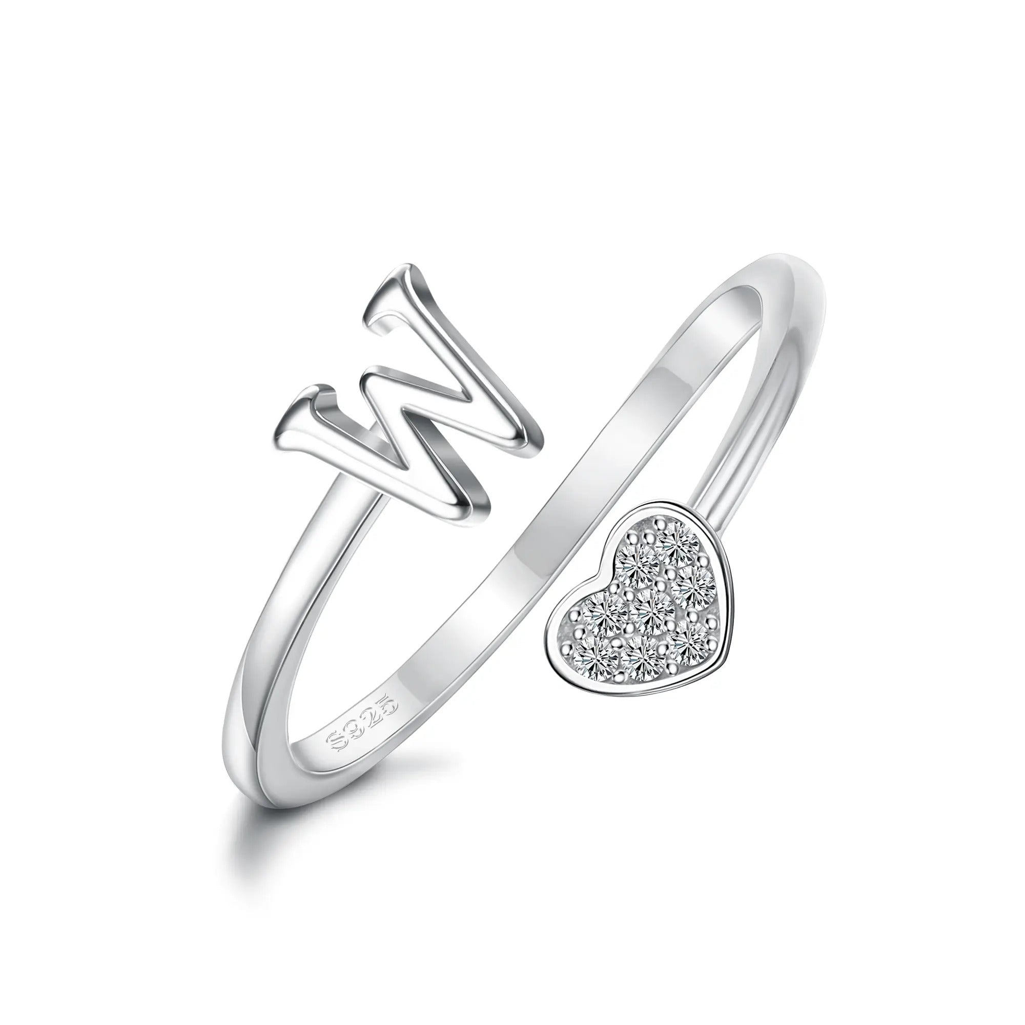 Heart Shaped Alphabet Design Ring, Adjustable Stackable