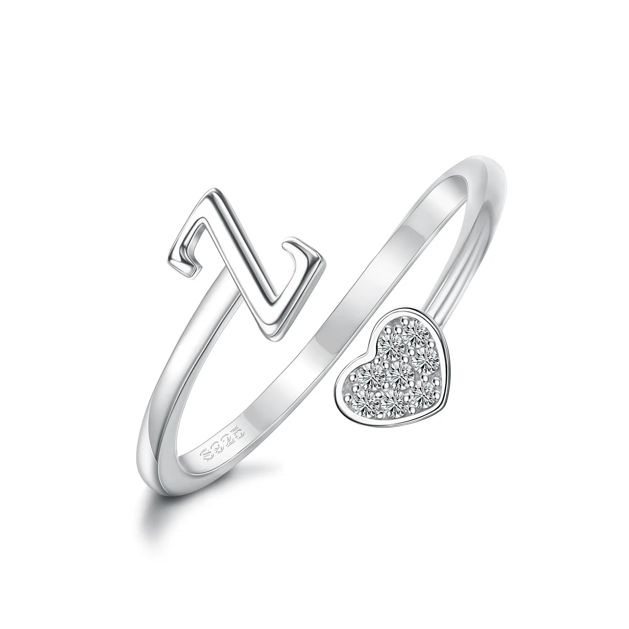 Heart Shaped Alphabet Design Ring, Adjustable Stackable