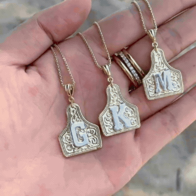 Western Jewelry Handmade CowTag Initial Necklace Two-Toned