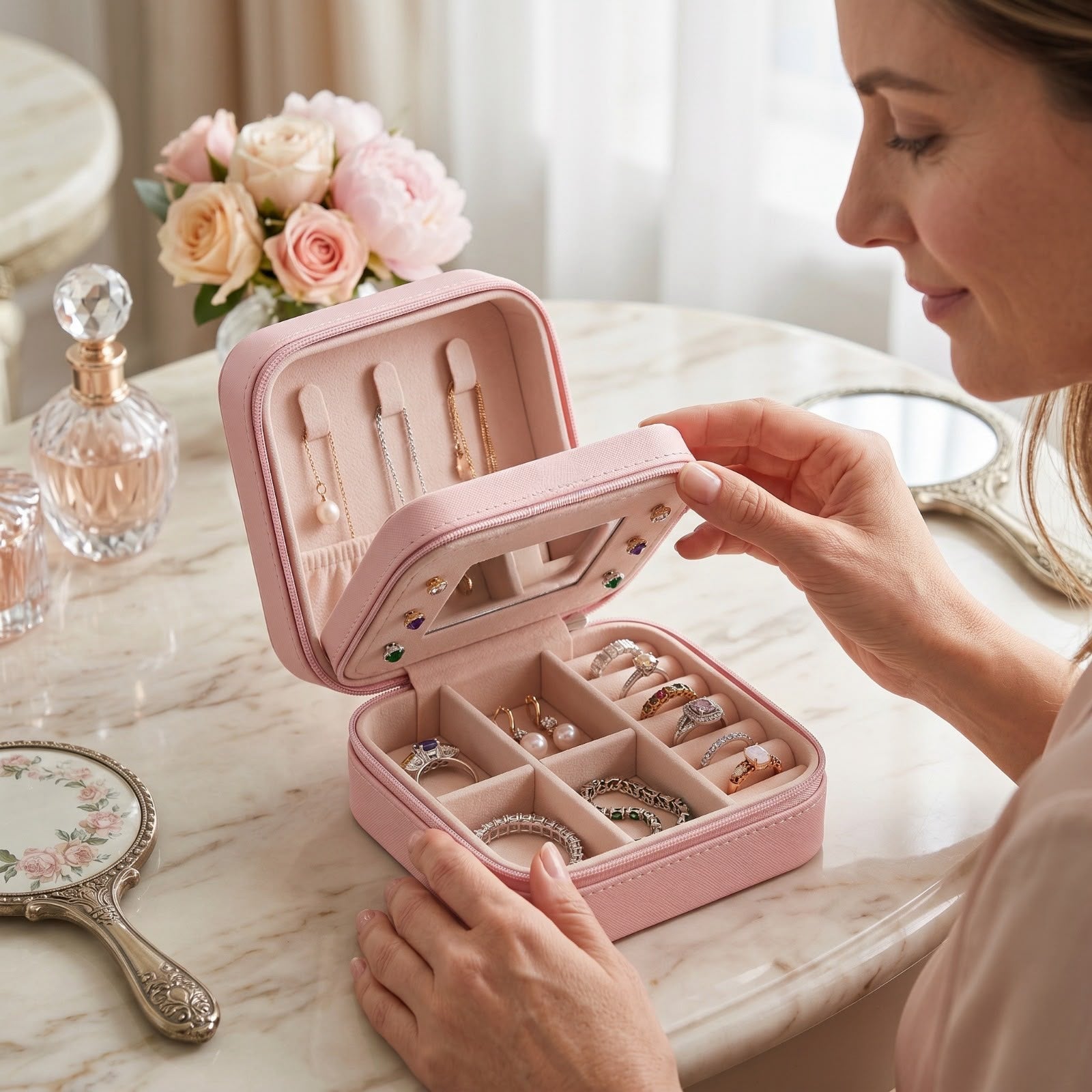 Portable Jewelry Box with Mirror