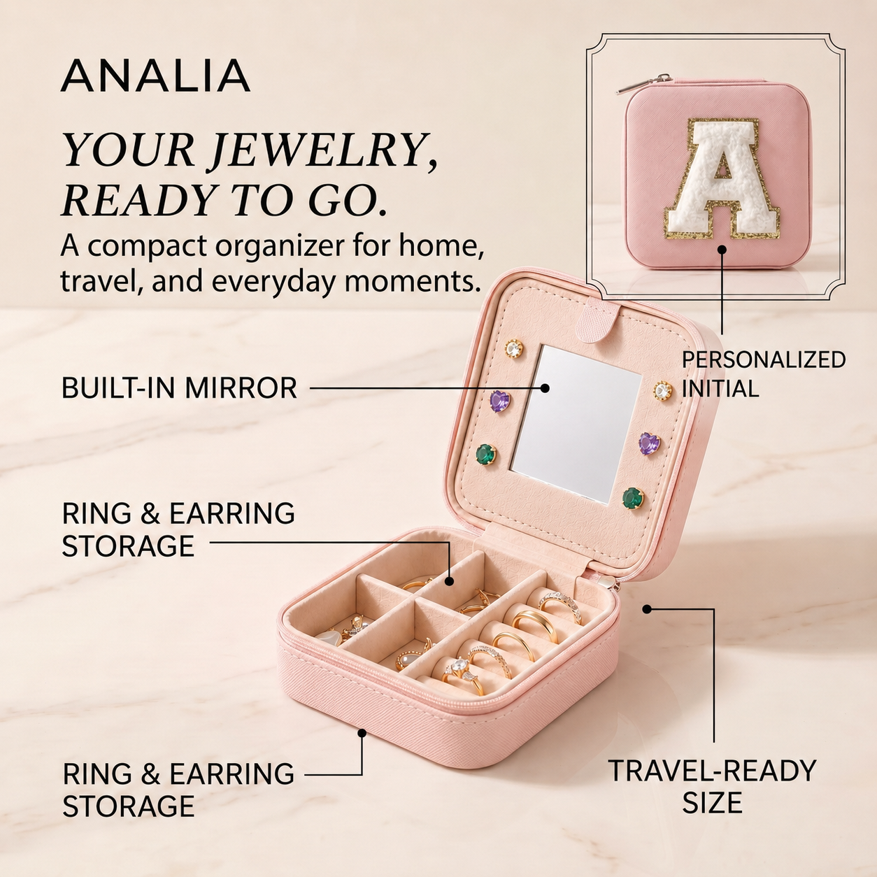 Portable Jewelry Box with Mirror