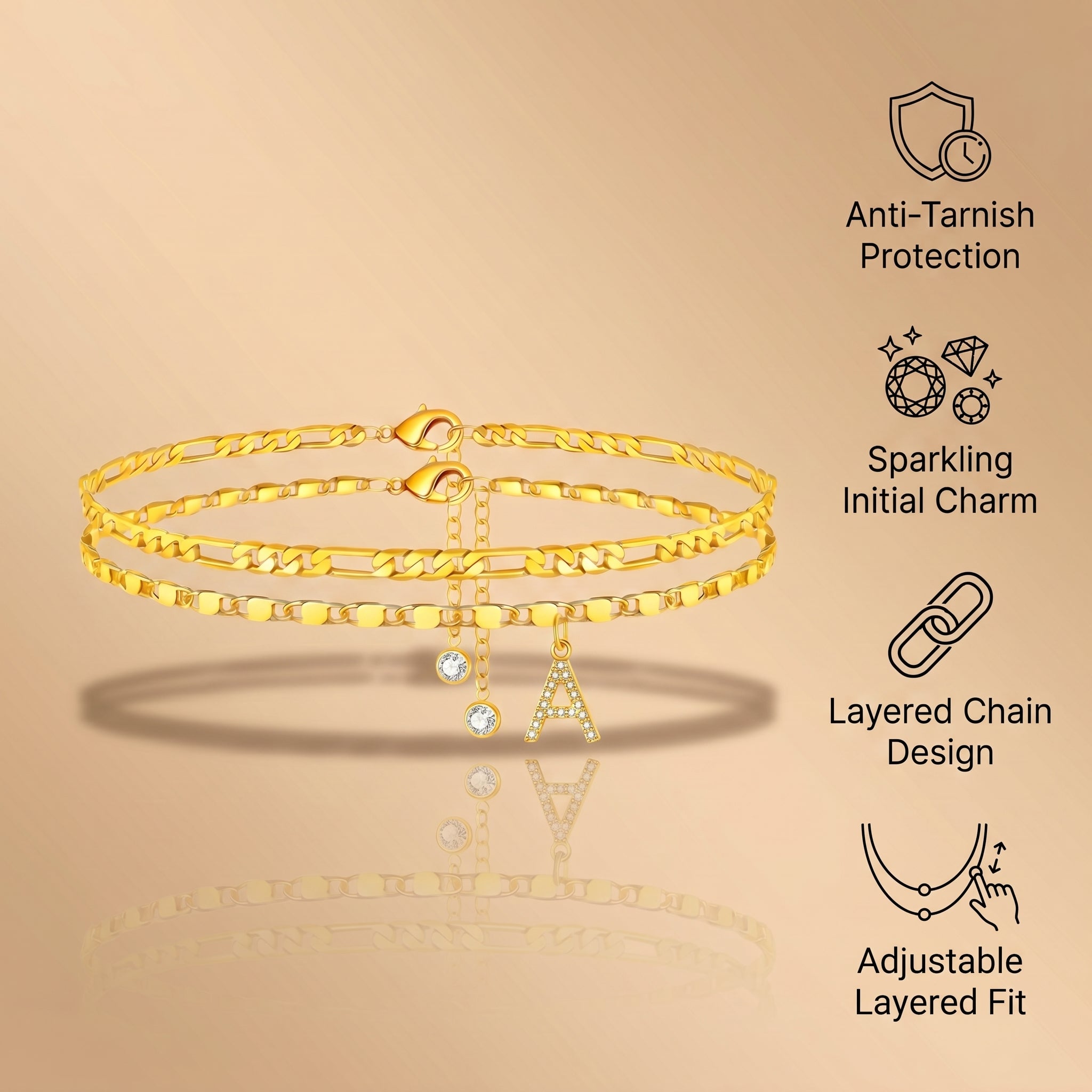 Gold Initial Anklet for Women
