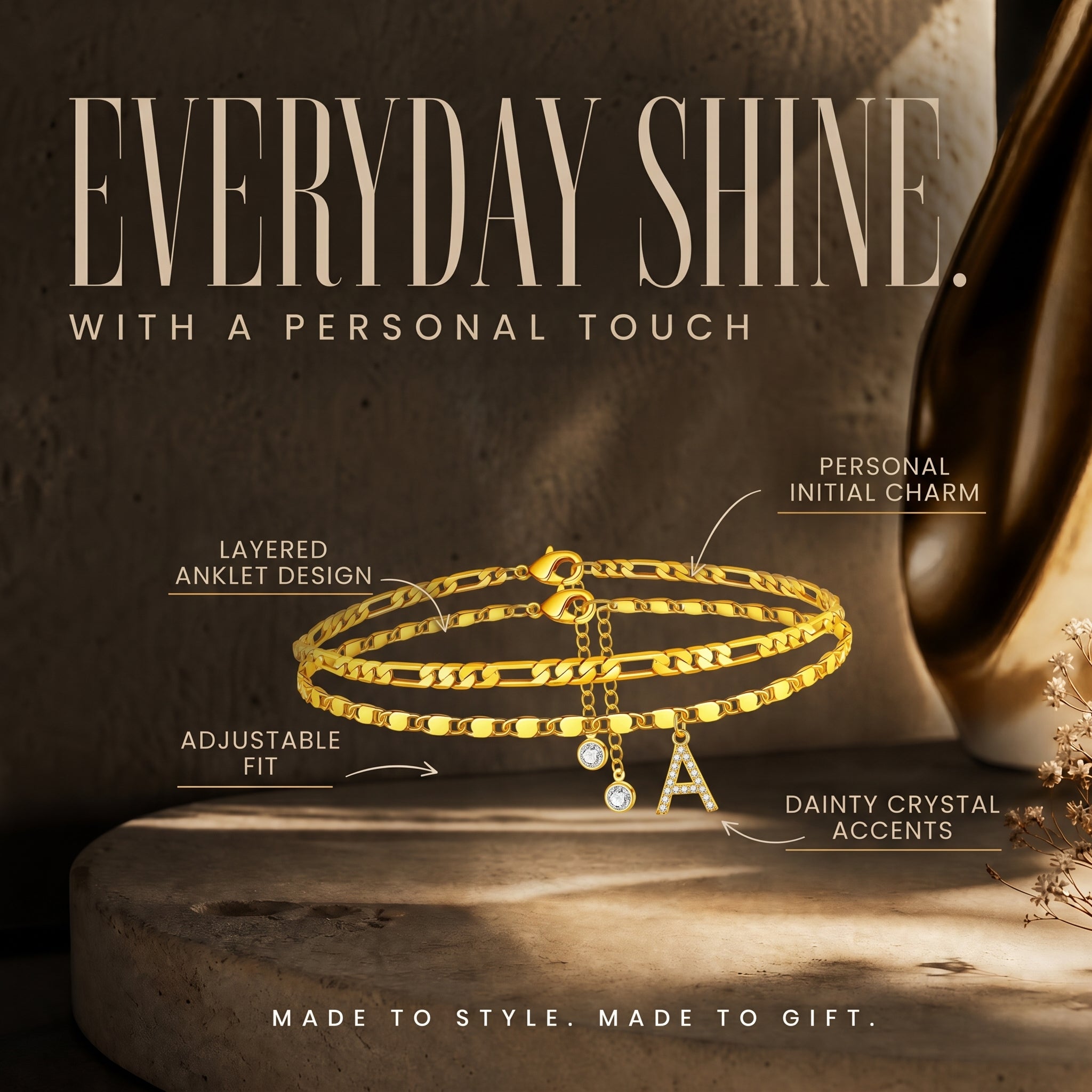 Gold Initial Anklet for Women