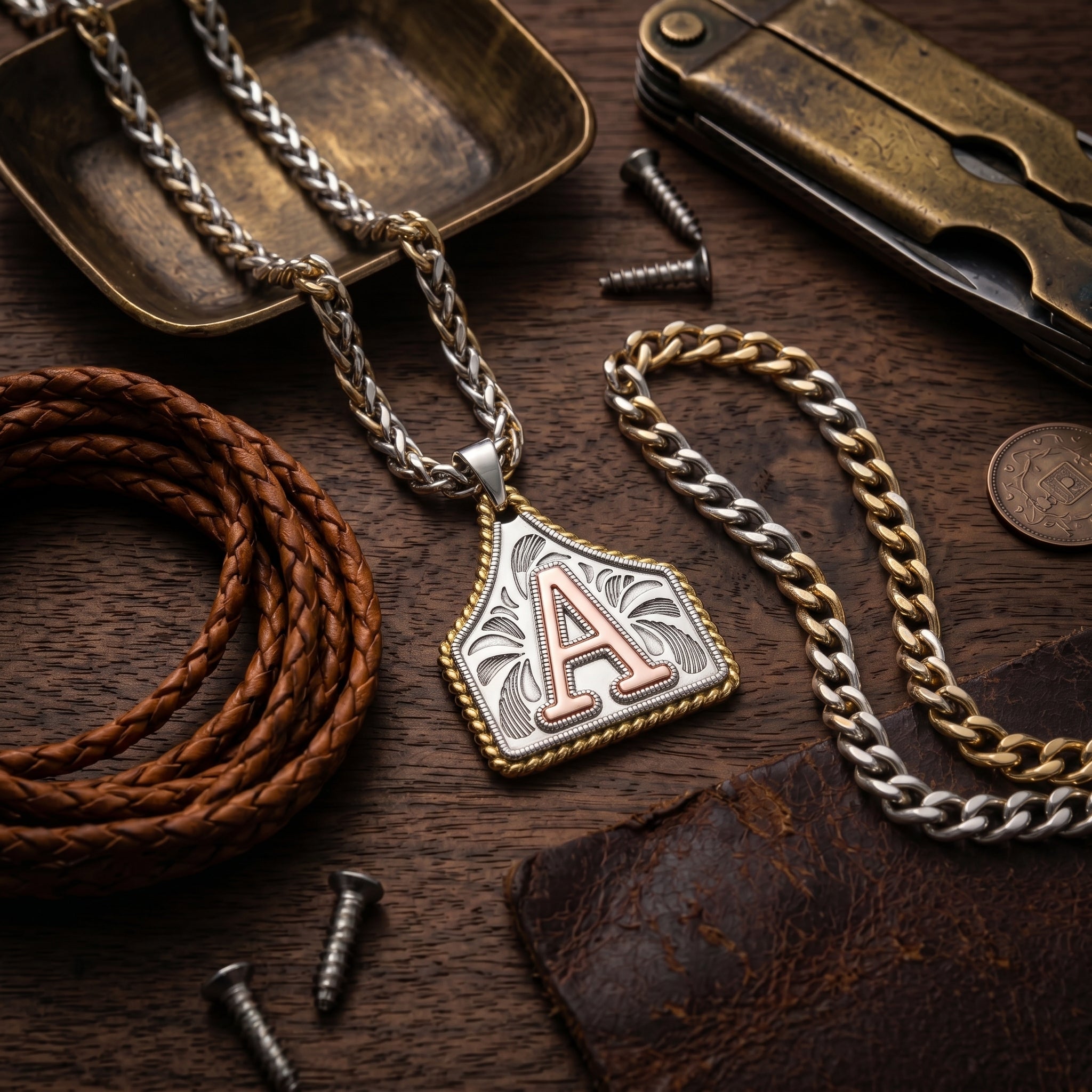 Box Chain 22inch Letter Pendant Necklace Initial Necklaces