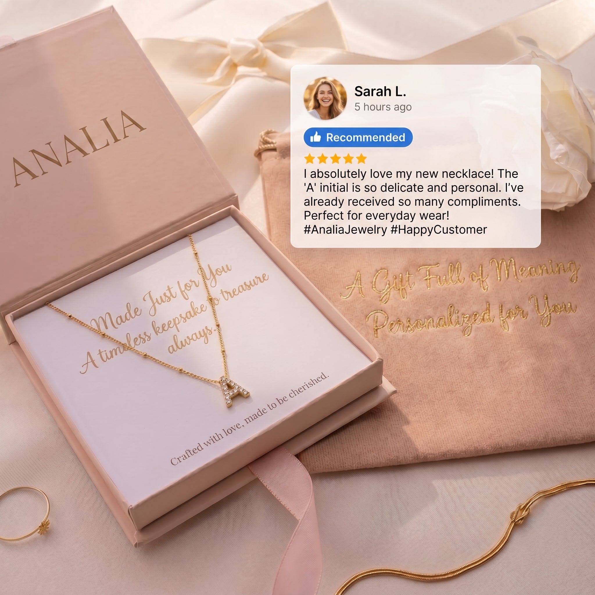 Dainty Pave Letter Necklace 18K Gold