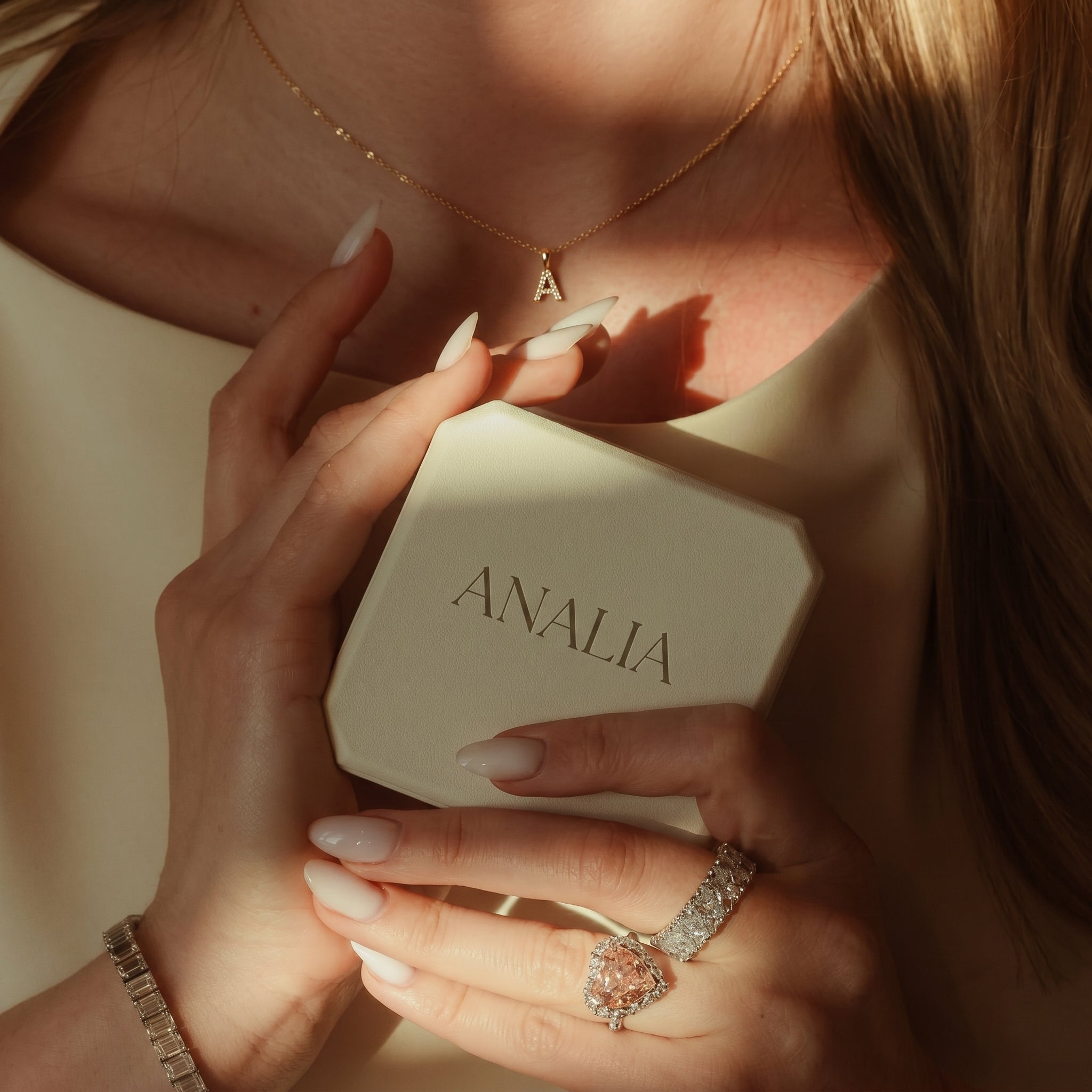 Dainty Pave Letter Necklace 18K Gold