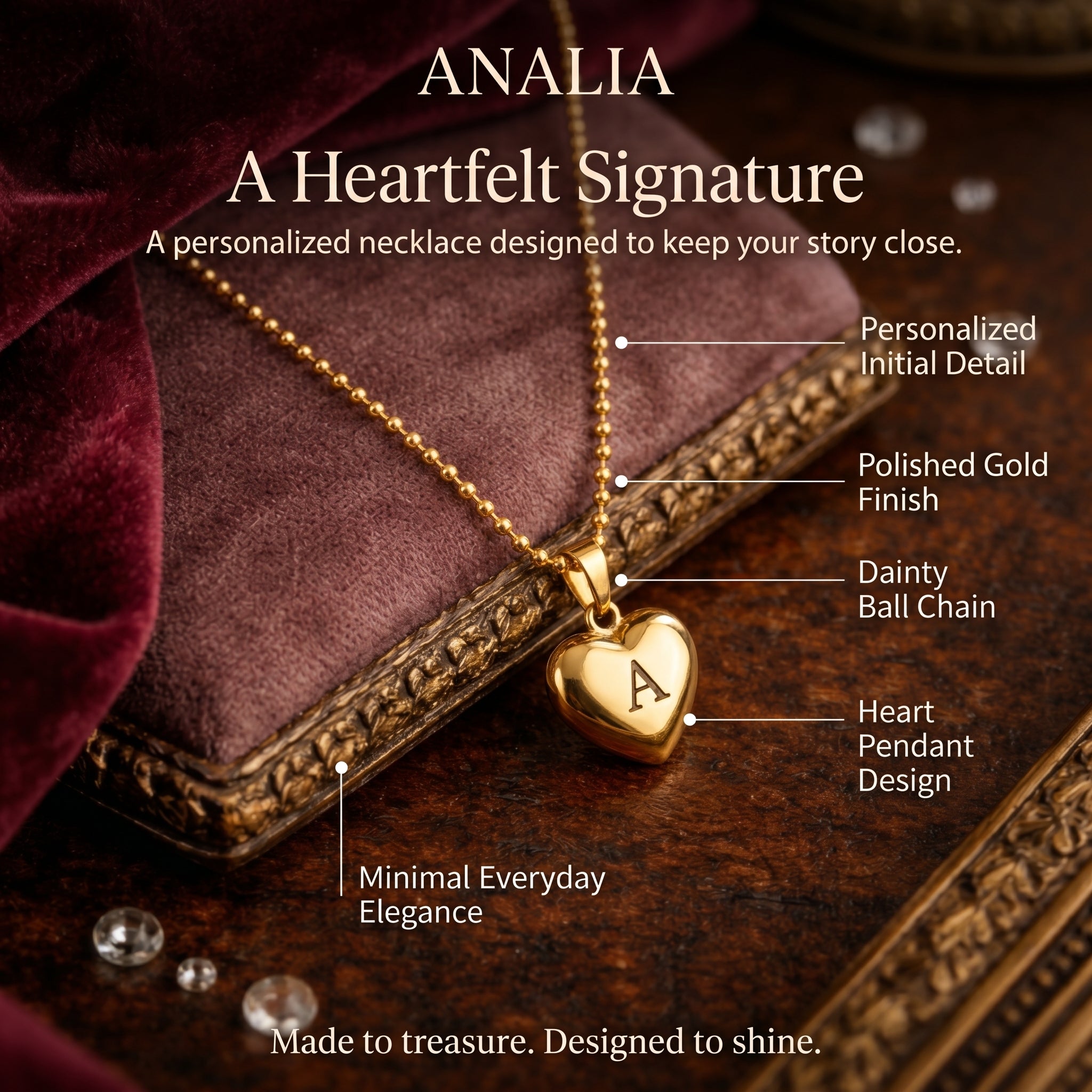 Shapes Initial Heart Necklace | Non-tarnishing Jewelry | Silver Stainless Steel and Gold