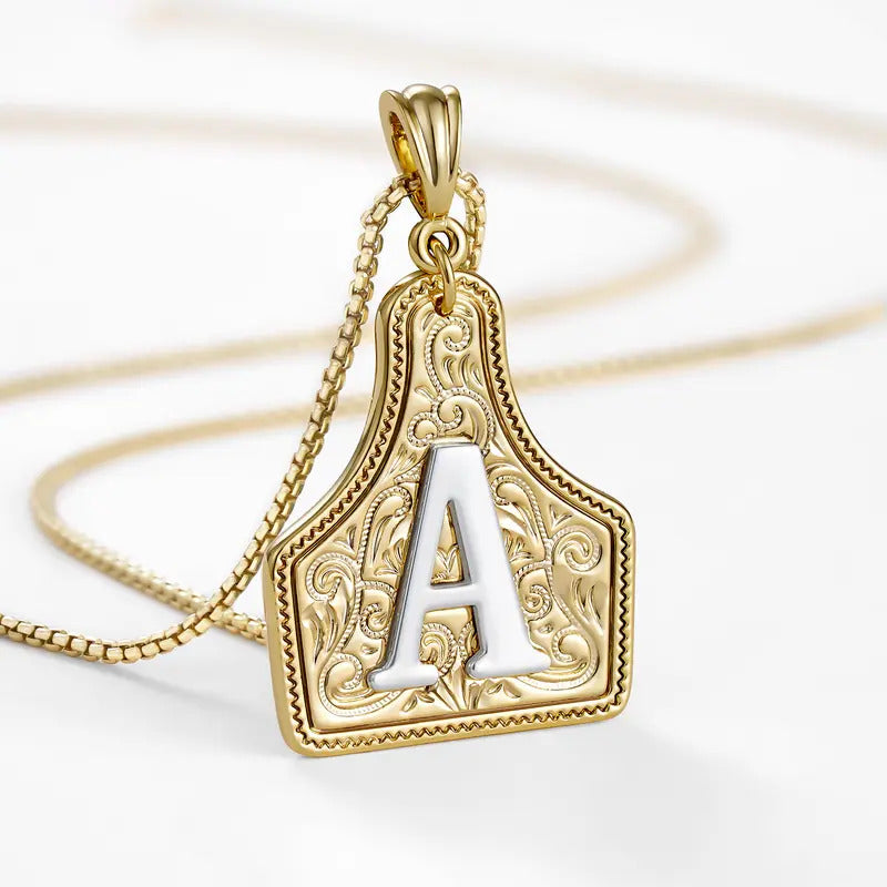Western Jewelry Handmade CowTag Initial Necklace Two-Toned